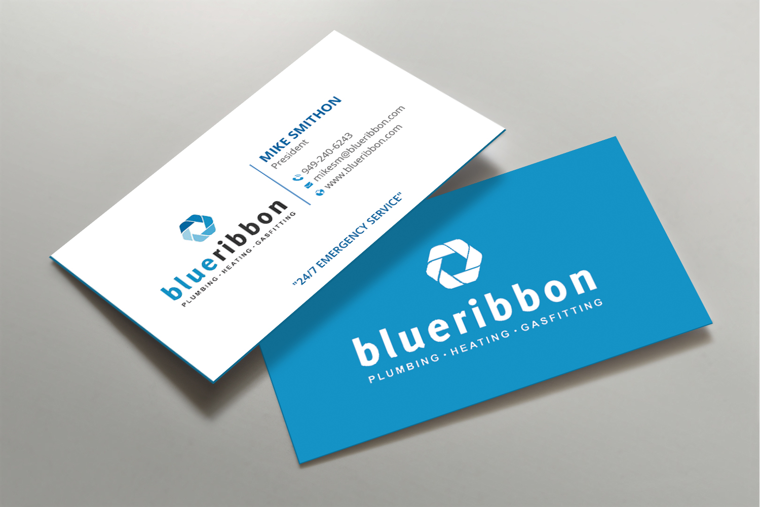 Business Card Design by DesignShout for Blue Ribbon Plumbing Heating & Gasfitting Ltd. | Design #30291671