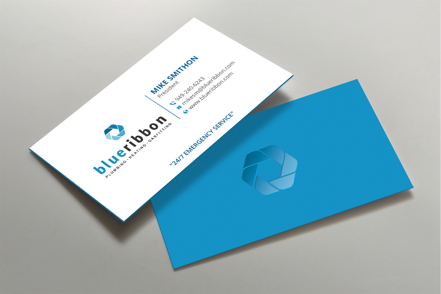Business Card Design by DesignShout for Blue Ribbon Plumbing Heating & Gasfitting Ltd. | Design #30291673