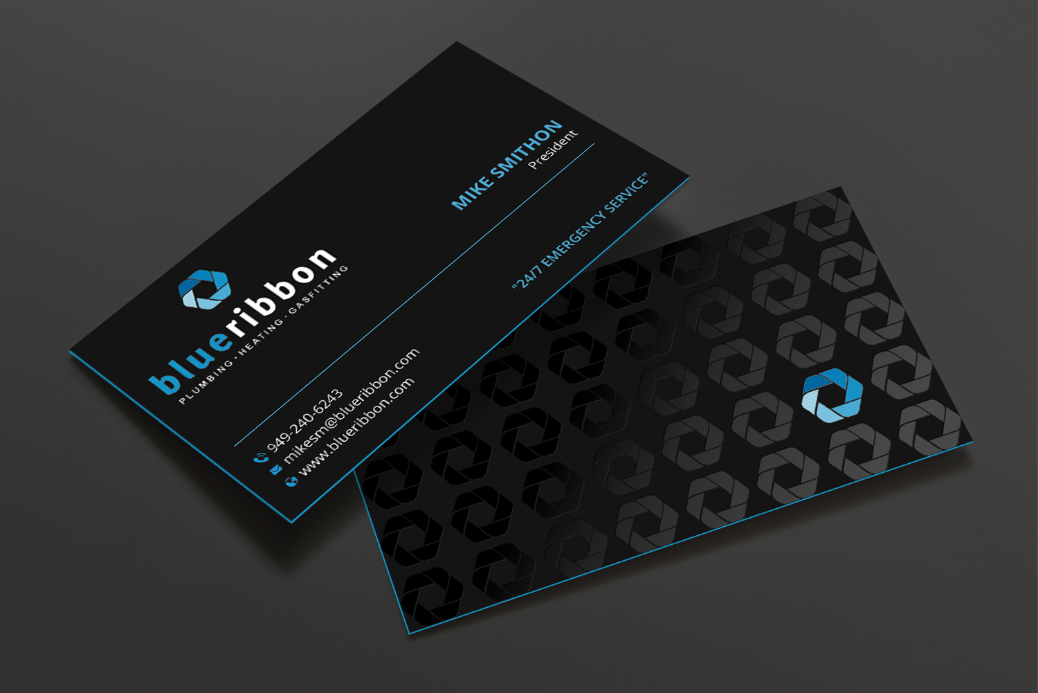 Business Card Design by DesignShout for Blue Ribbon Plumbing Heating & Gasfitting Ltd. | Design #30291728