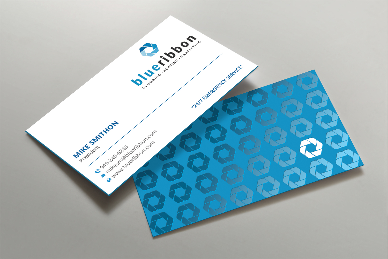 Business Card Design by DesignShout for Blue Ribbon Plumbing Heating & Gasfitting Ltd. | Design #30291740
