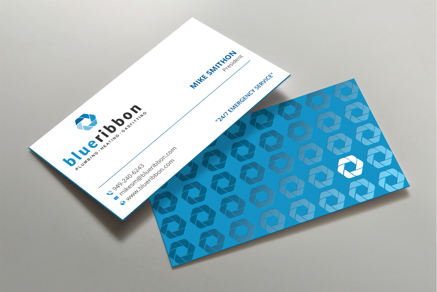 Business Card Design by DesignShout for Blue Ribbon Plumbing Heating & Gasfitting Ltd. | Design #30291741