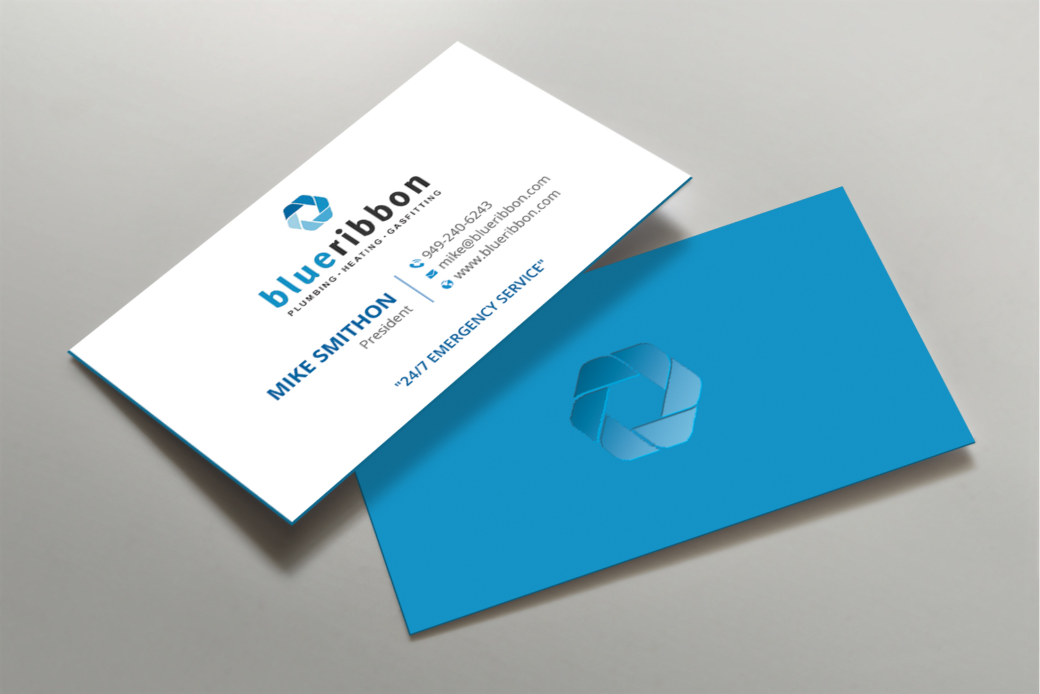Business Card Design by DesignShout for Blue Ribbon Plumbing Heating & Gasfitting Ltd. | Design #30291770