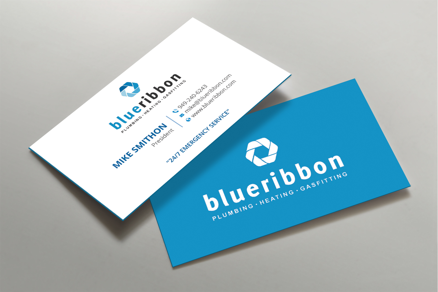 Business Card Design by DesignShout for Blue Ribbon Plumbing Heating & Gasfitting Ltd. | Design #30291772