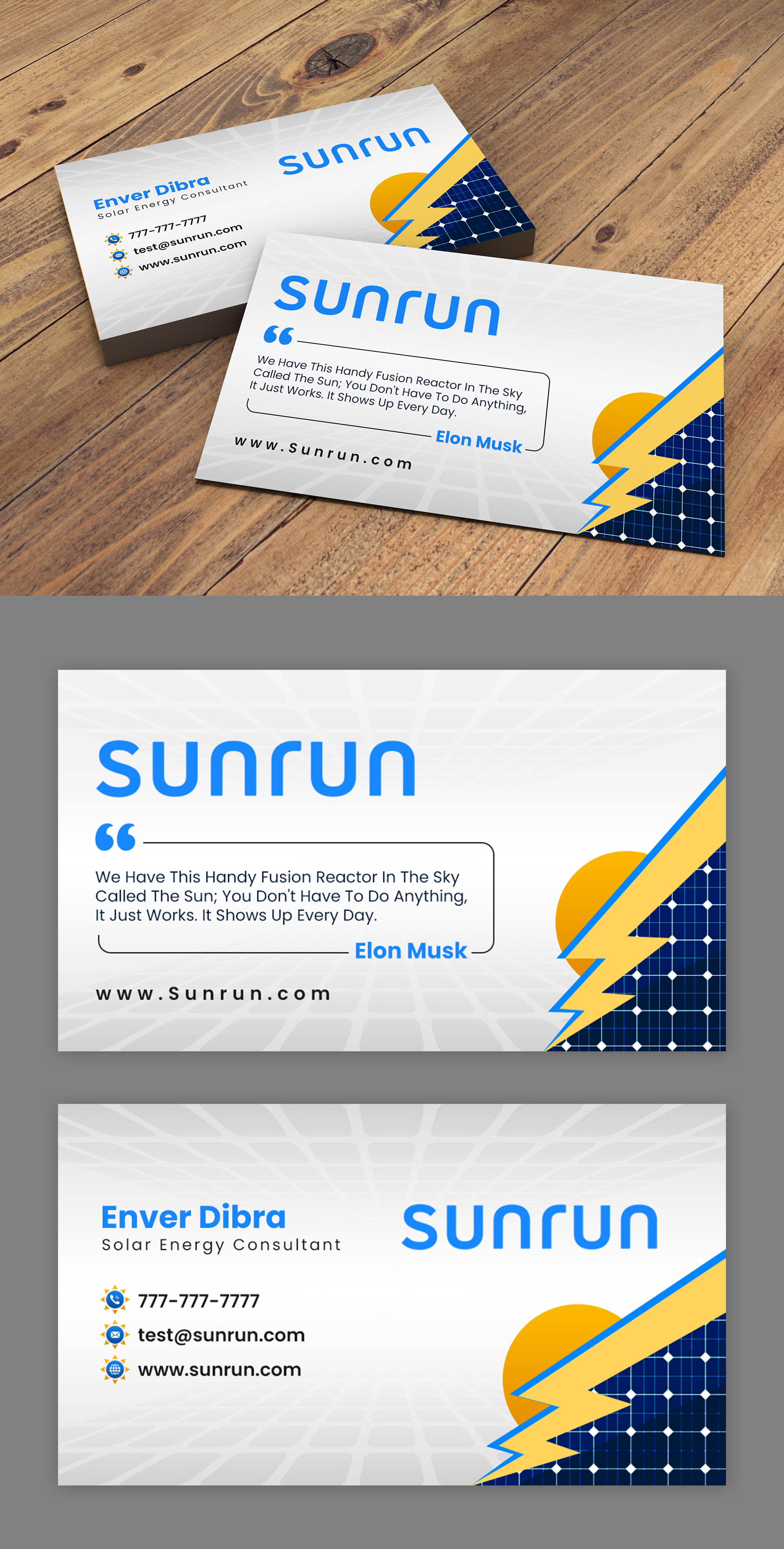Design de Carte de Visite par debdesign pour Sunrun | Design #30344743