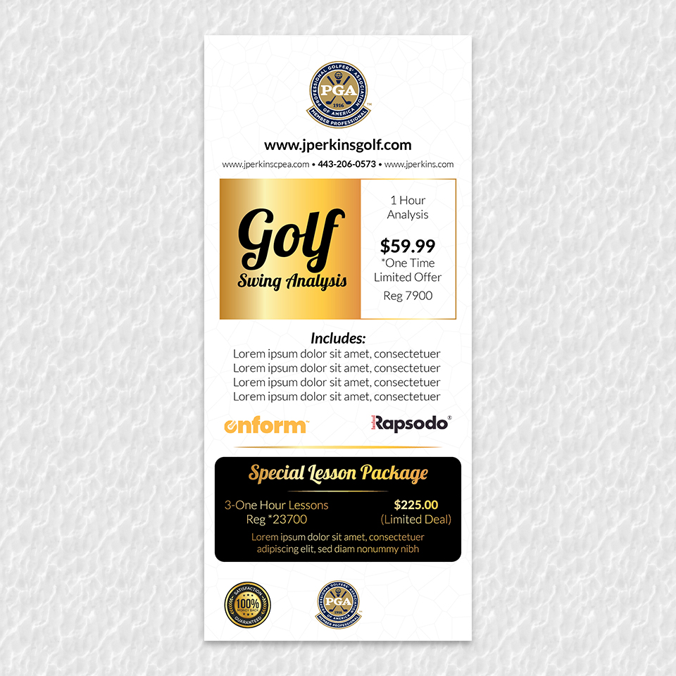 Diseño de Flyer por YourLogoMaster para Jay Perkins Golf | Diseño #30504343