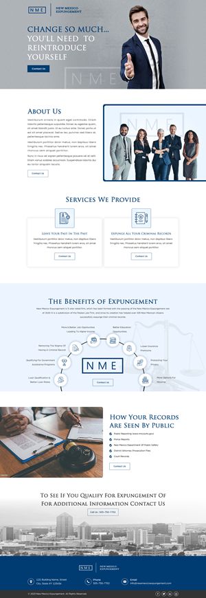 Website for legal expungement services with button to qualify/disqualify potential clients