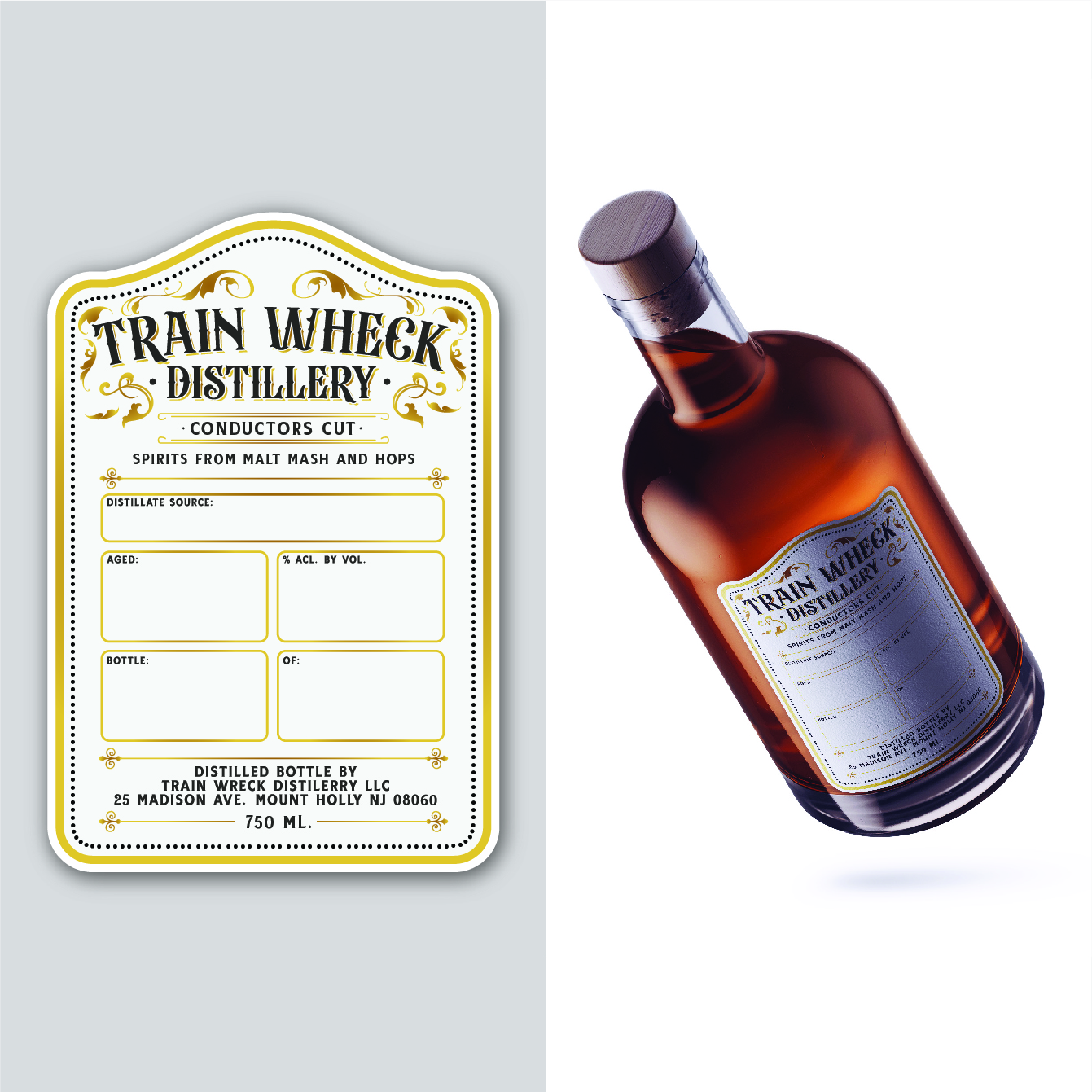 Packaging Design by Jenars for Train Wreck Distillery | Design #30534956