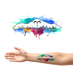 forearm tattoo with mountains and heartbeat and watercolor