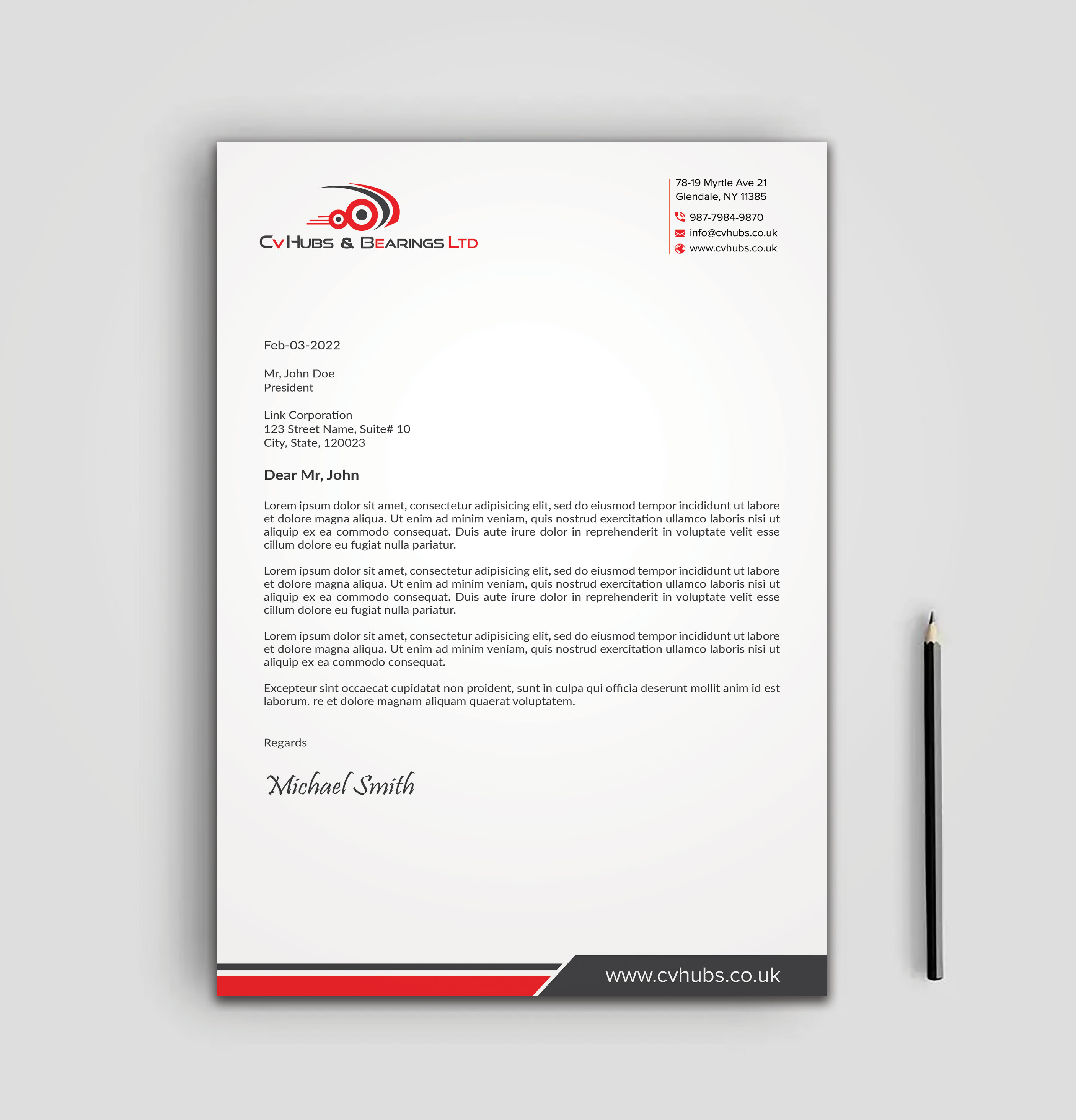 Stationery Design by sadikul islam for CV Hubs & Bearings Ltd | Design #30558339