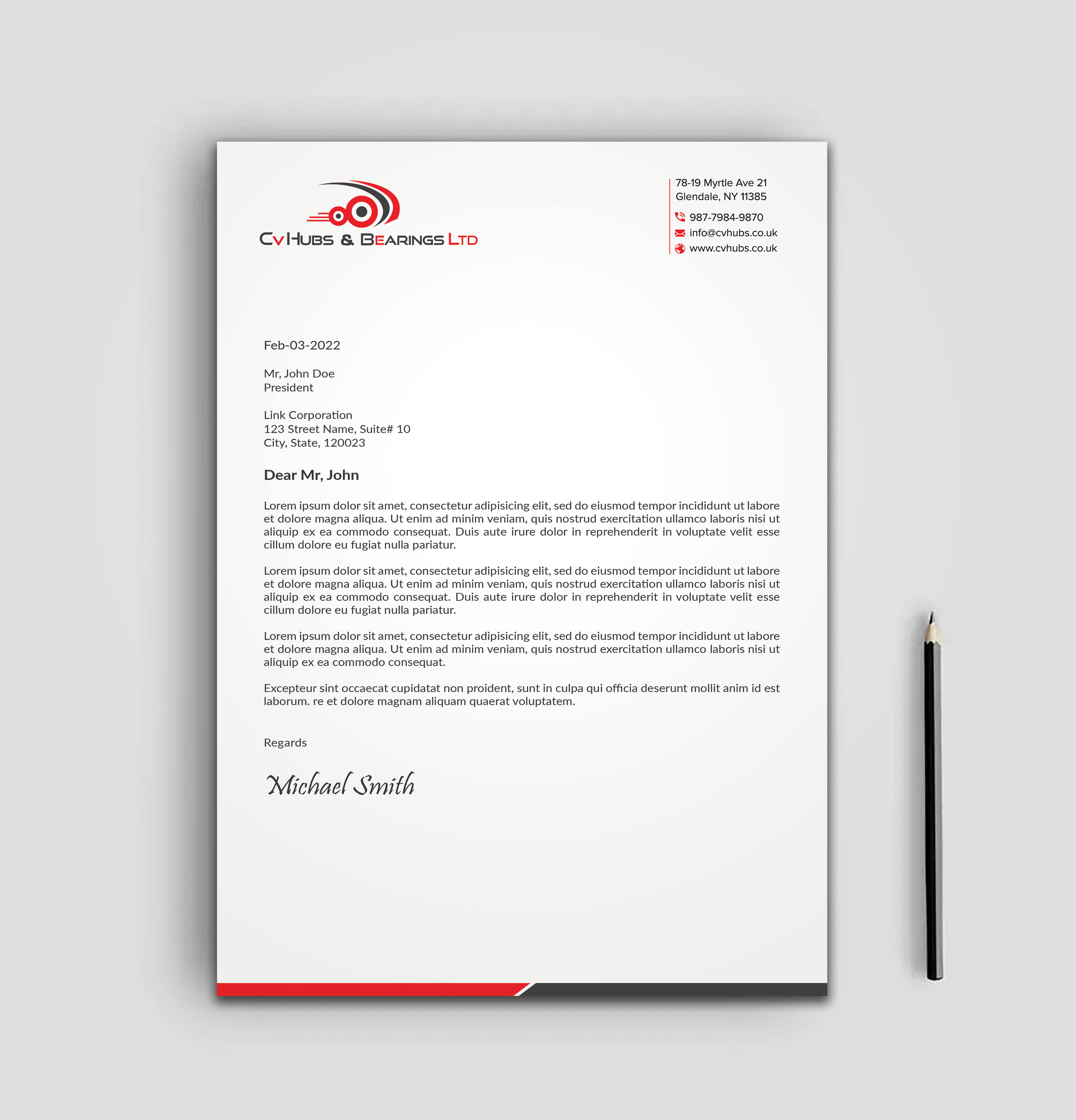Stationery Design by sadikul islam for CV Hubs & Bearings Ltd | Design #30559855