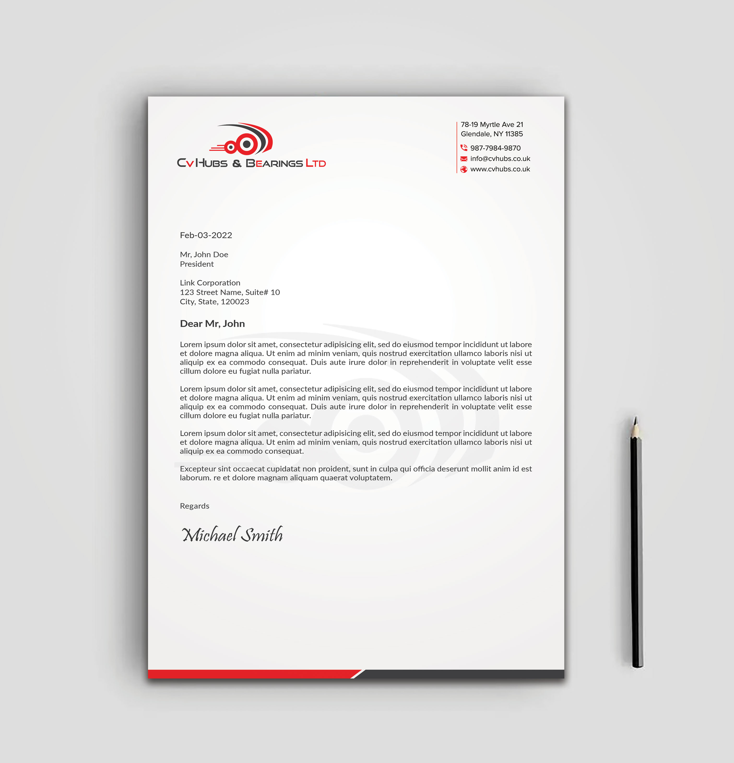 Stationery Design by sadikul islam for CV Hubs & Bearings Ltd | Design #30559867