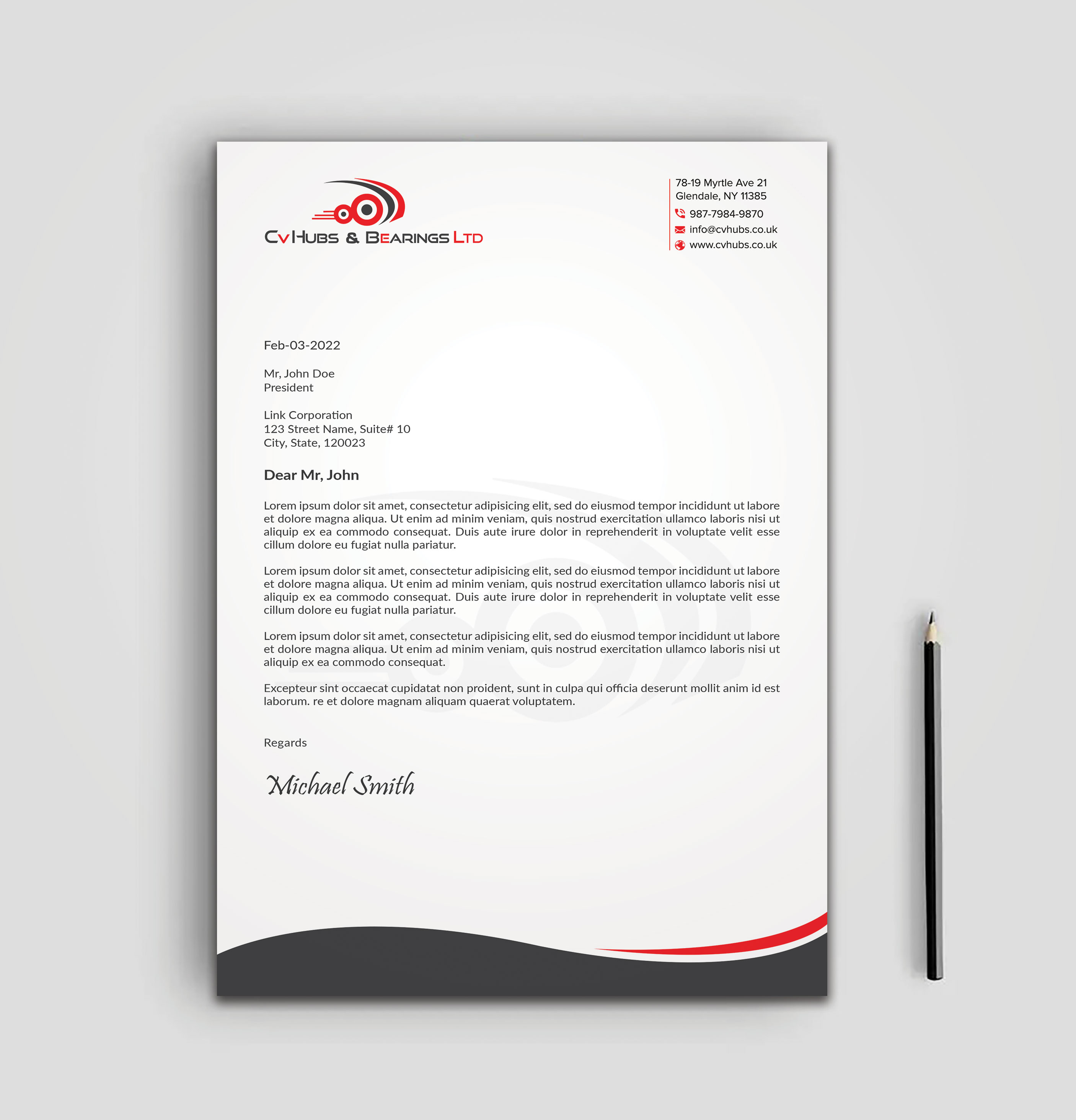 Stationery Design by sadikul islam for CV Hubs & Bearings Ltd | Design #30625050