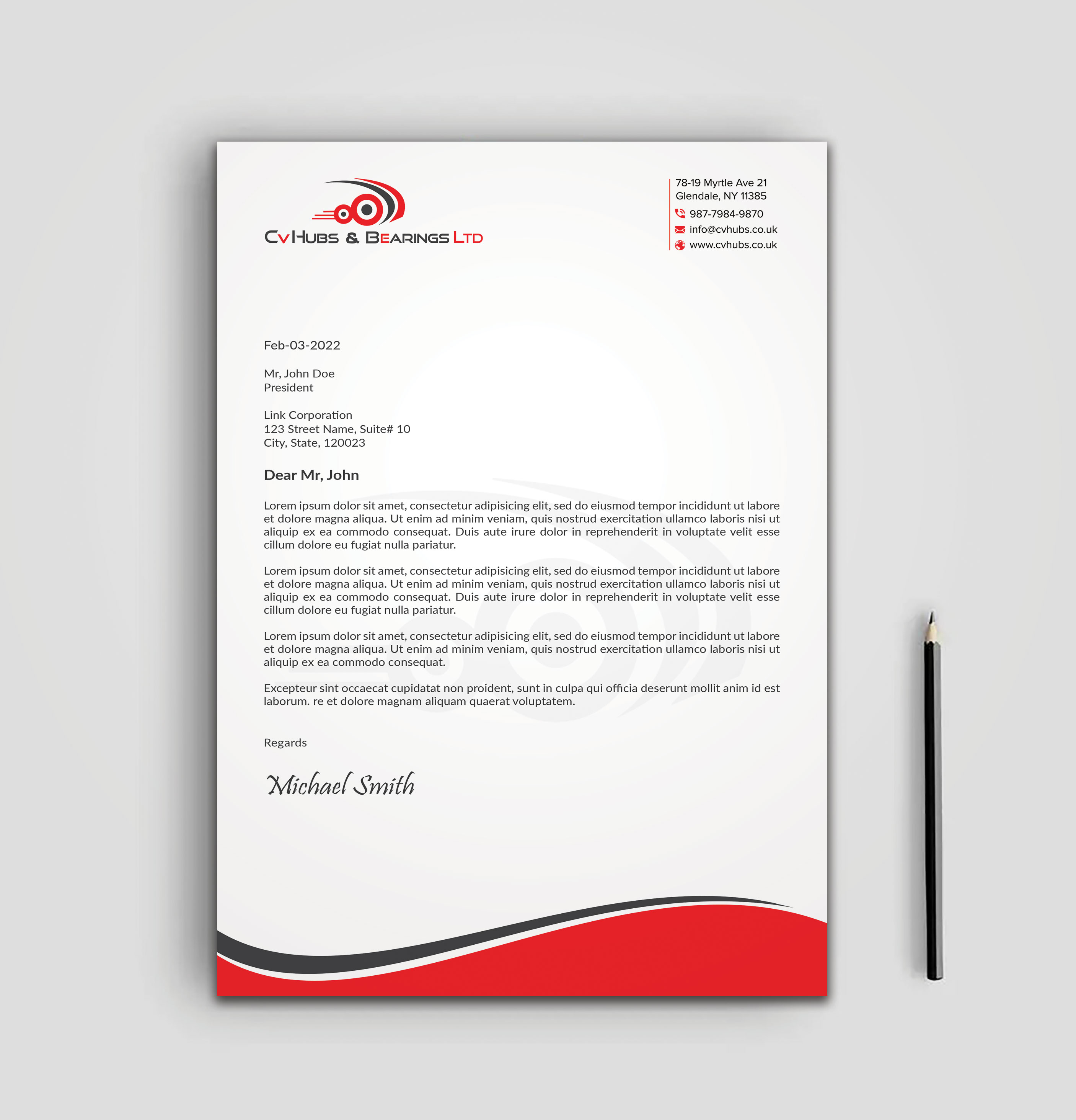 Stationery Design by sadikul islam for CV Hubs & Bearings Ltd | Design #30625070
