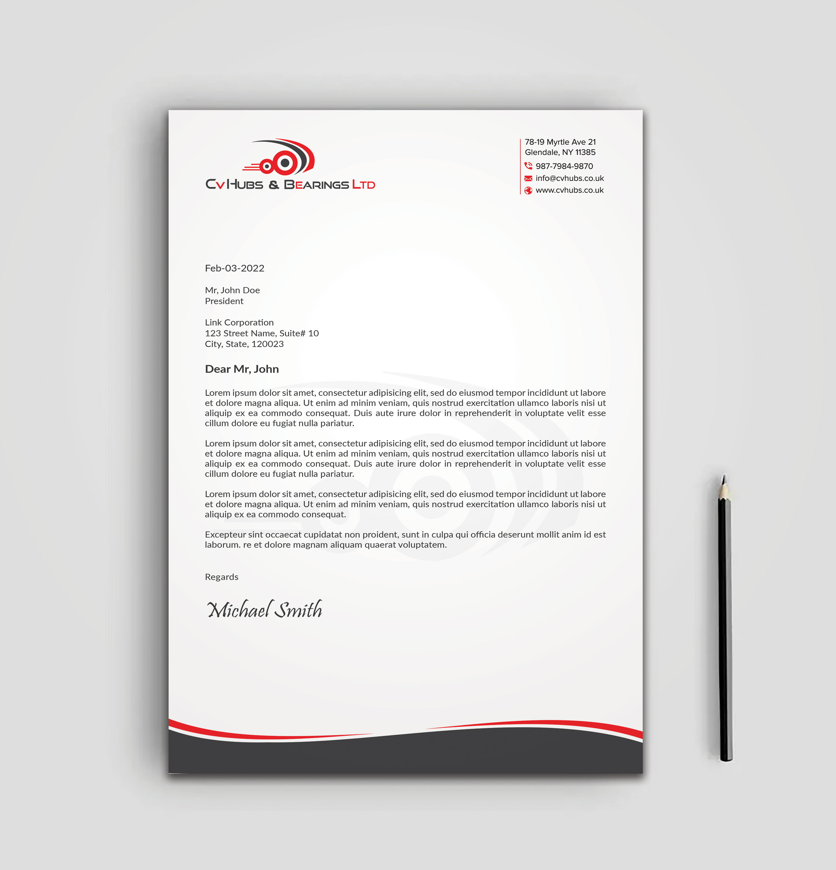 Stationery Design by sadikul islam for CV Hubs & Bearings Ltd | Design #30625086