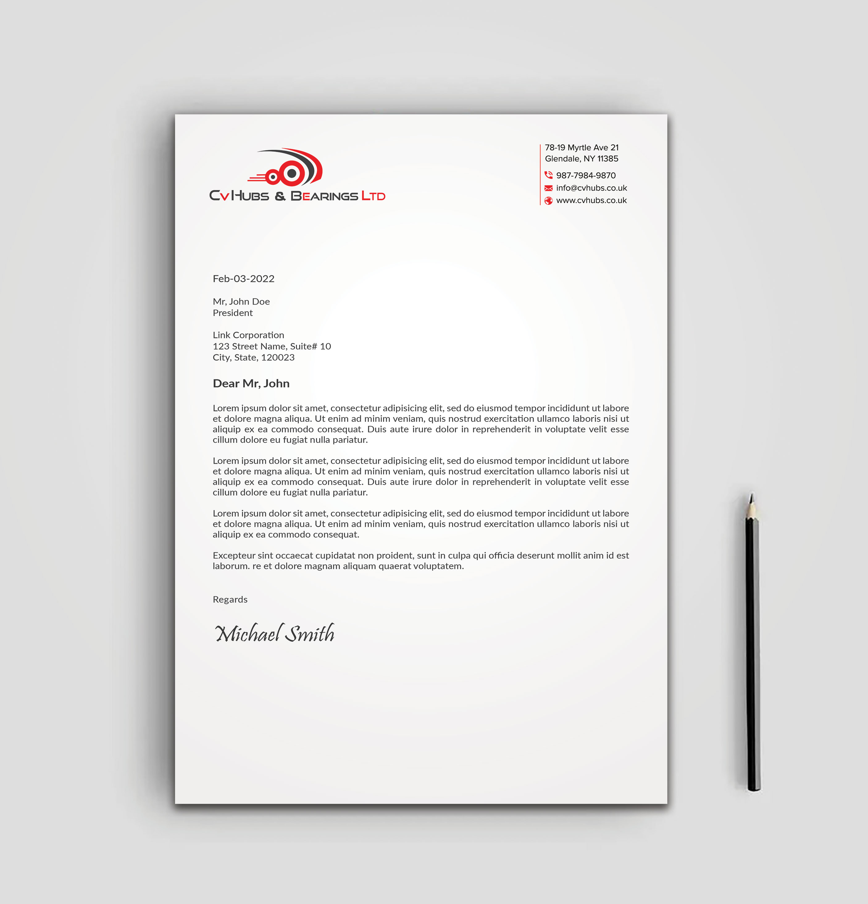 Stationery Design by sadikul islam for CV Hubs & Bearings Ltd | Design #30666287