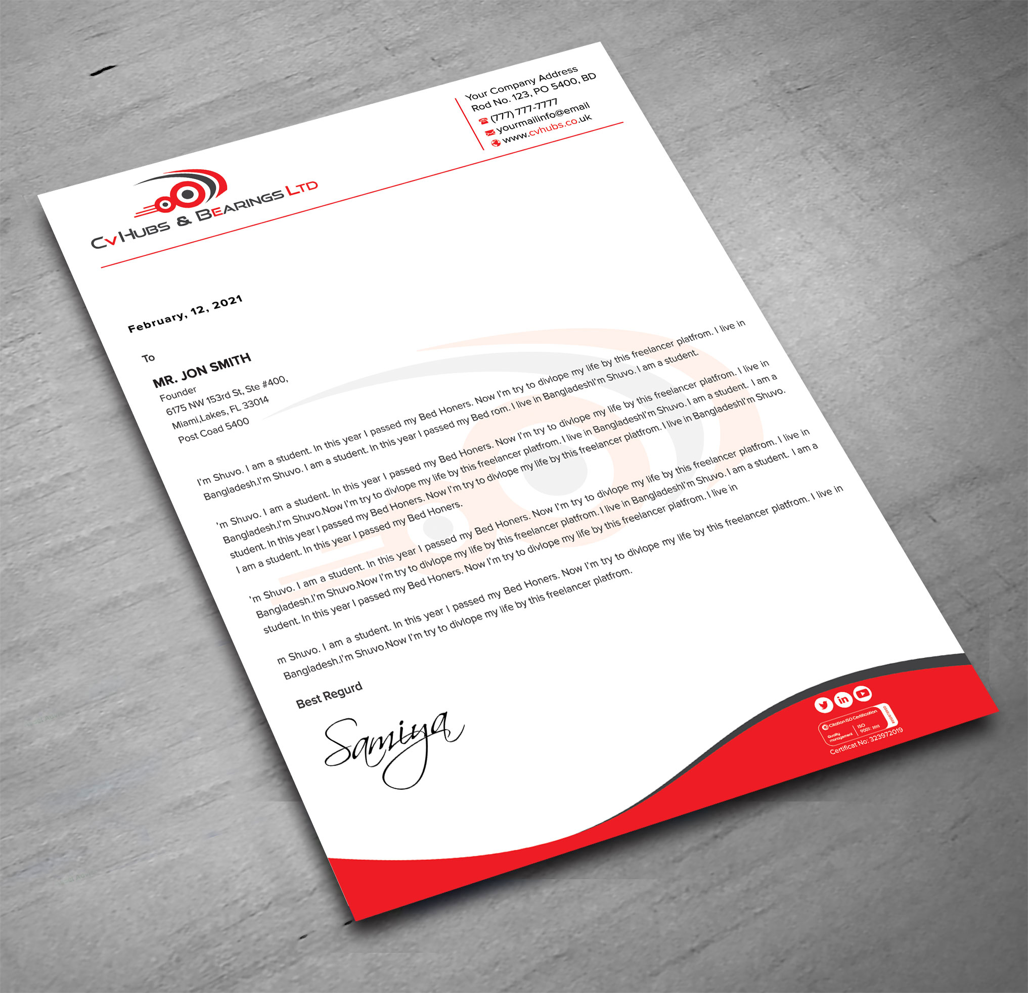 Stationery Design by Shuvo094 for CV Hubs & Bearings Ltd | Design #30564437