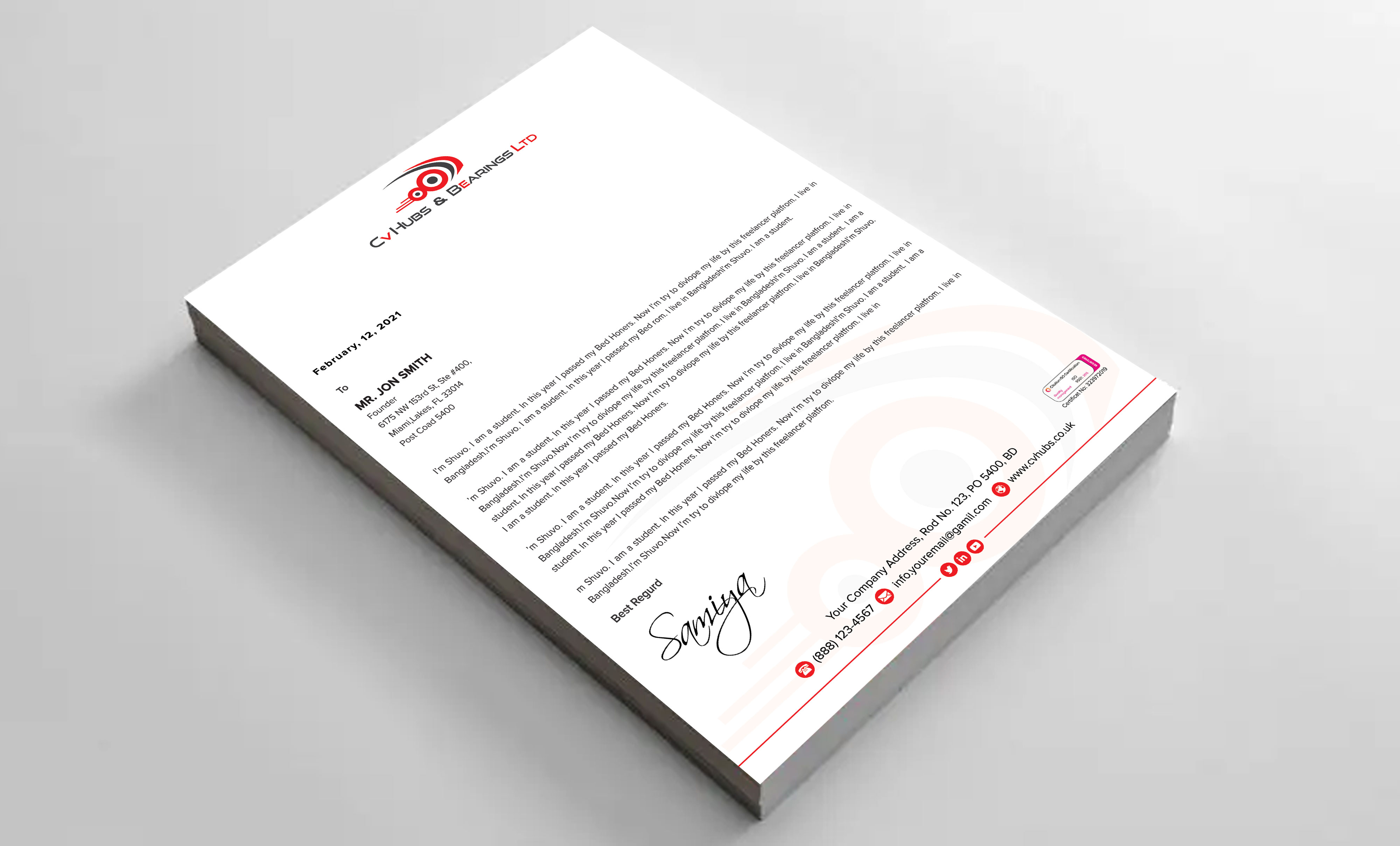 Professional, Modern Stationery Design for CV Hubs & Bearings Ltd by