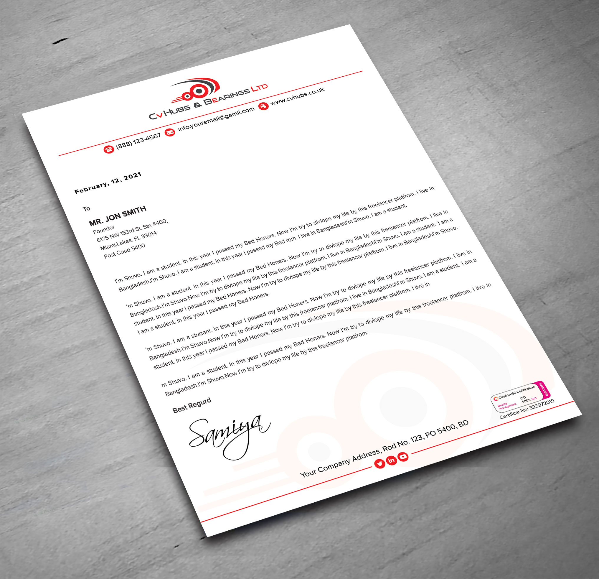 Stationery Design by Shuvo094 for CV Hubs & Bearings Ltd | Design #30564442