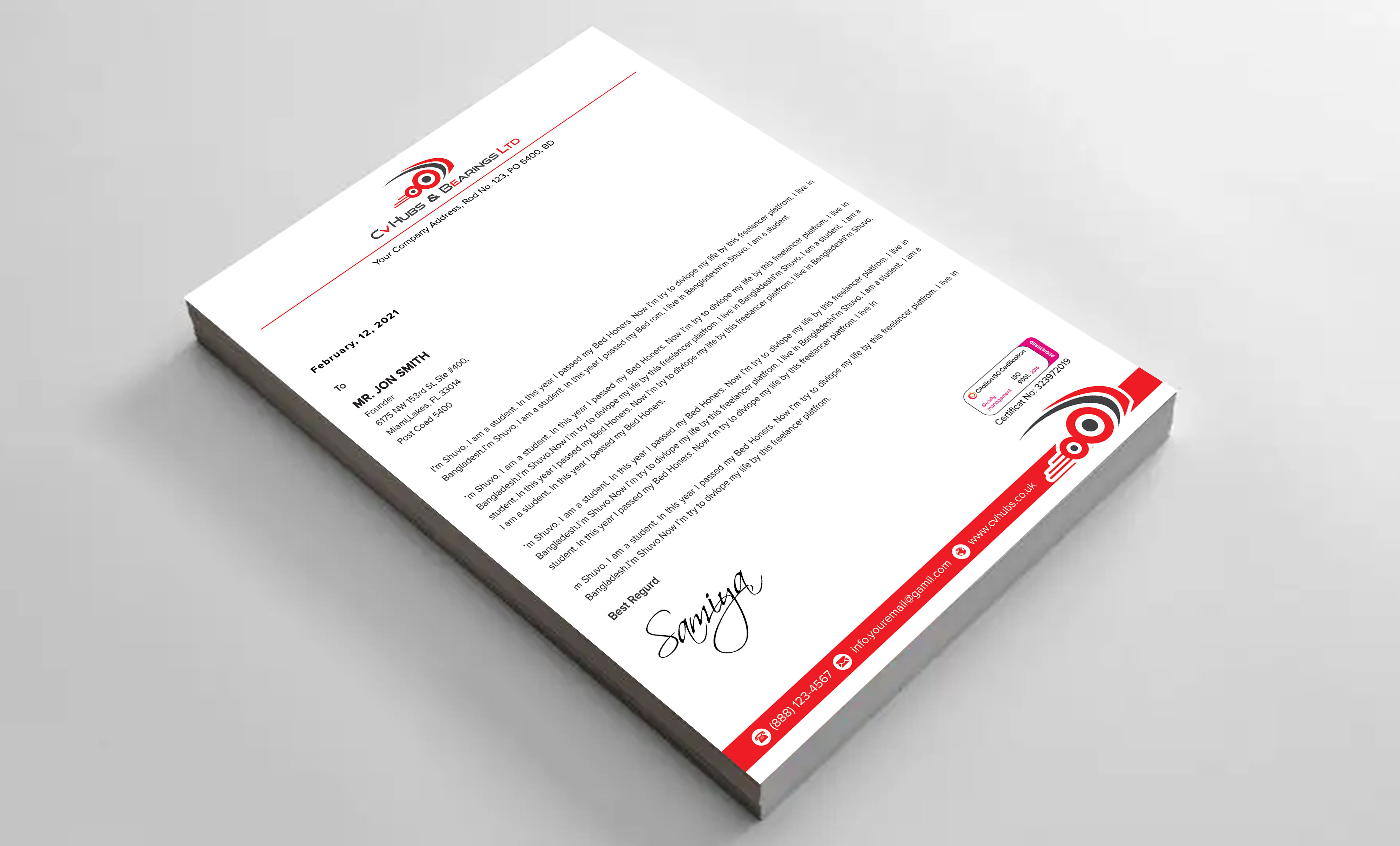 Stationery Design by Shuvo094 for CV Hubs & Bearings Ltd | Design #30564444