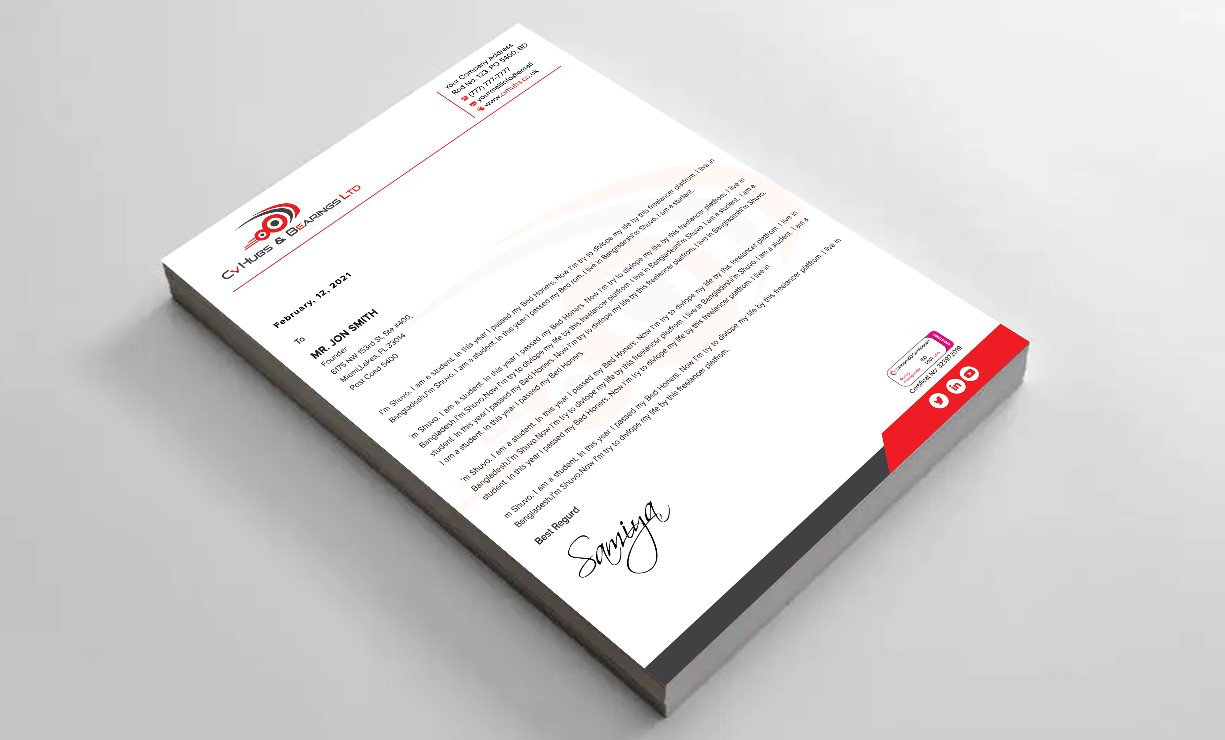 Stationery Design by Shuvo094 for CV Hubs & Bearings Ltd | Design #30569662