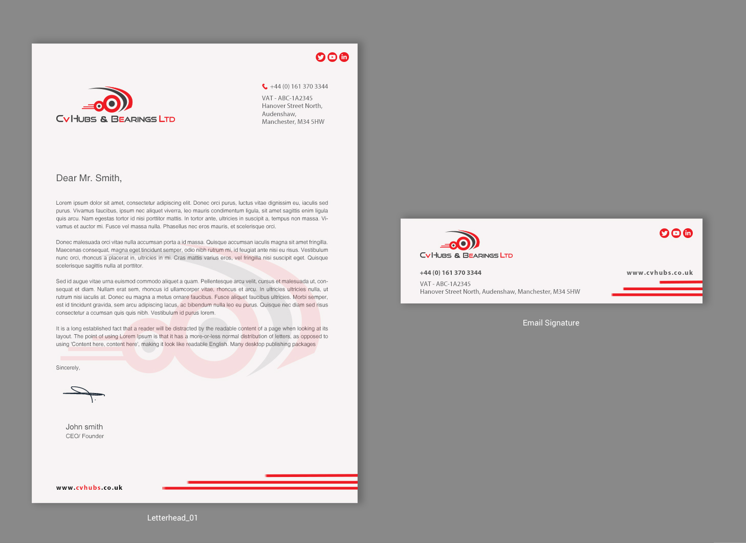 Professional, Modern Stationery Design for CV Hubs & Bearings Ltd by Brand aid Design 30585024