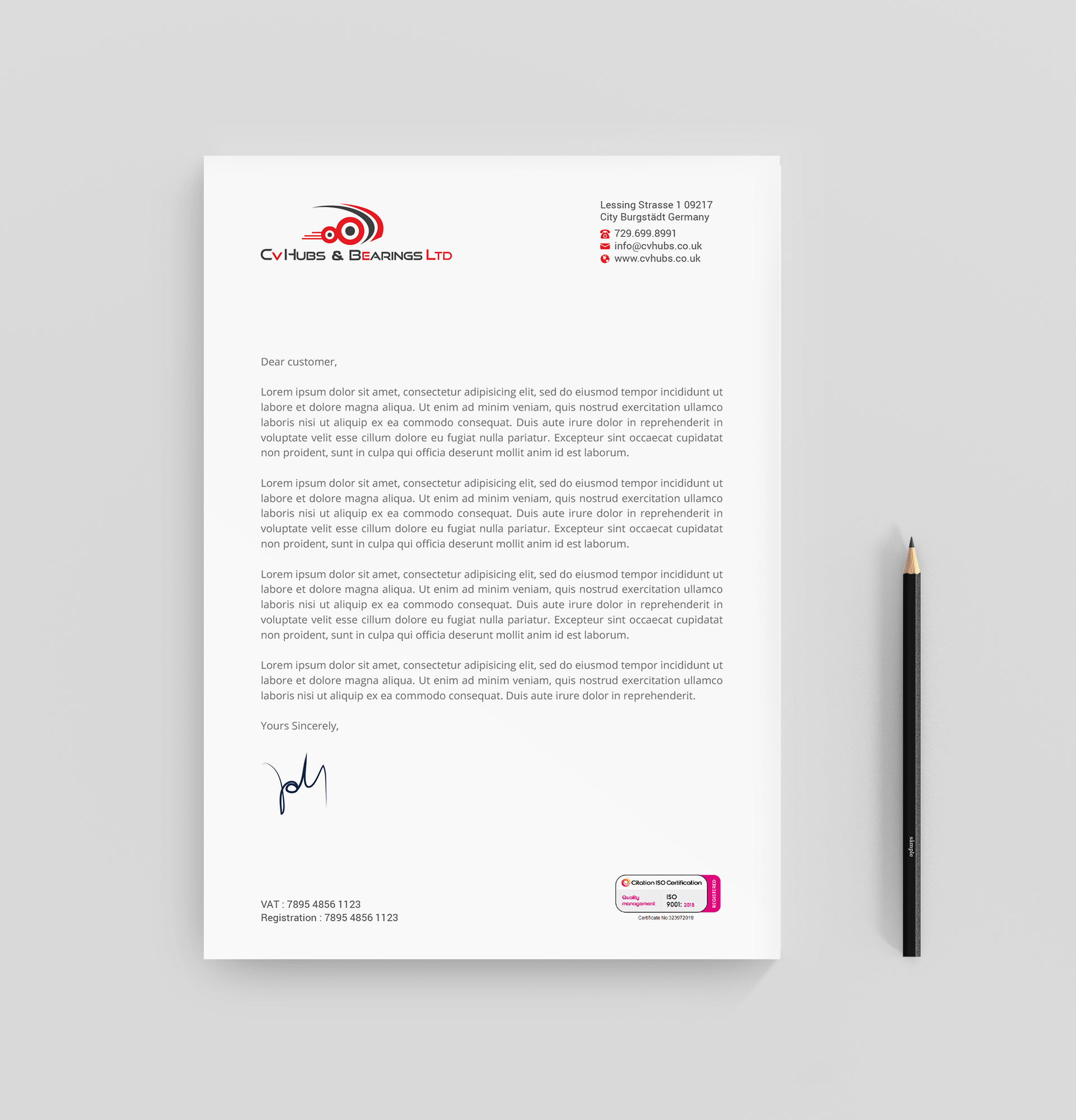 Stationery Design by R.design for CV Hubs & Bearings Ltd | Design #30556627