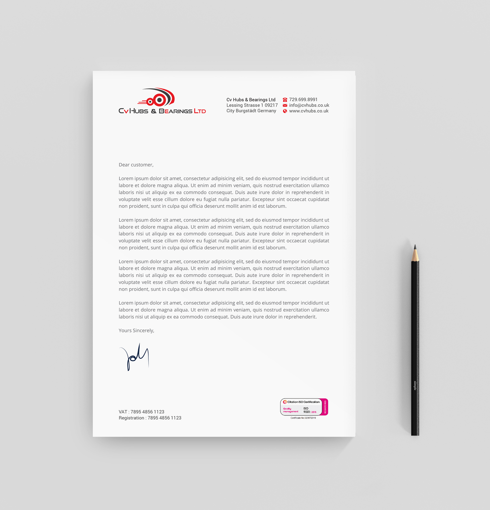 Stationery Design by R.design for CV Hubs & Bearings Ltd | Design #30556649