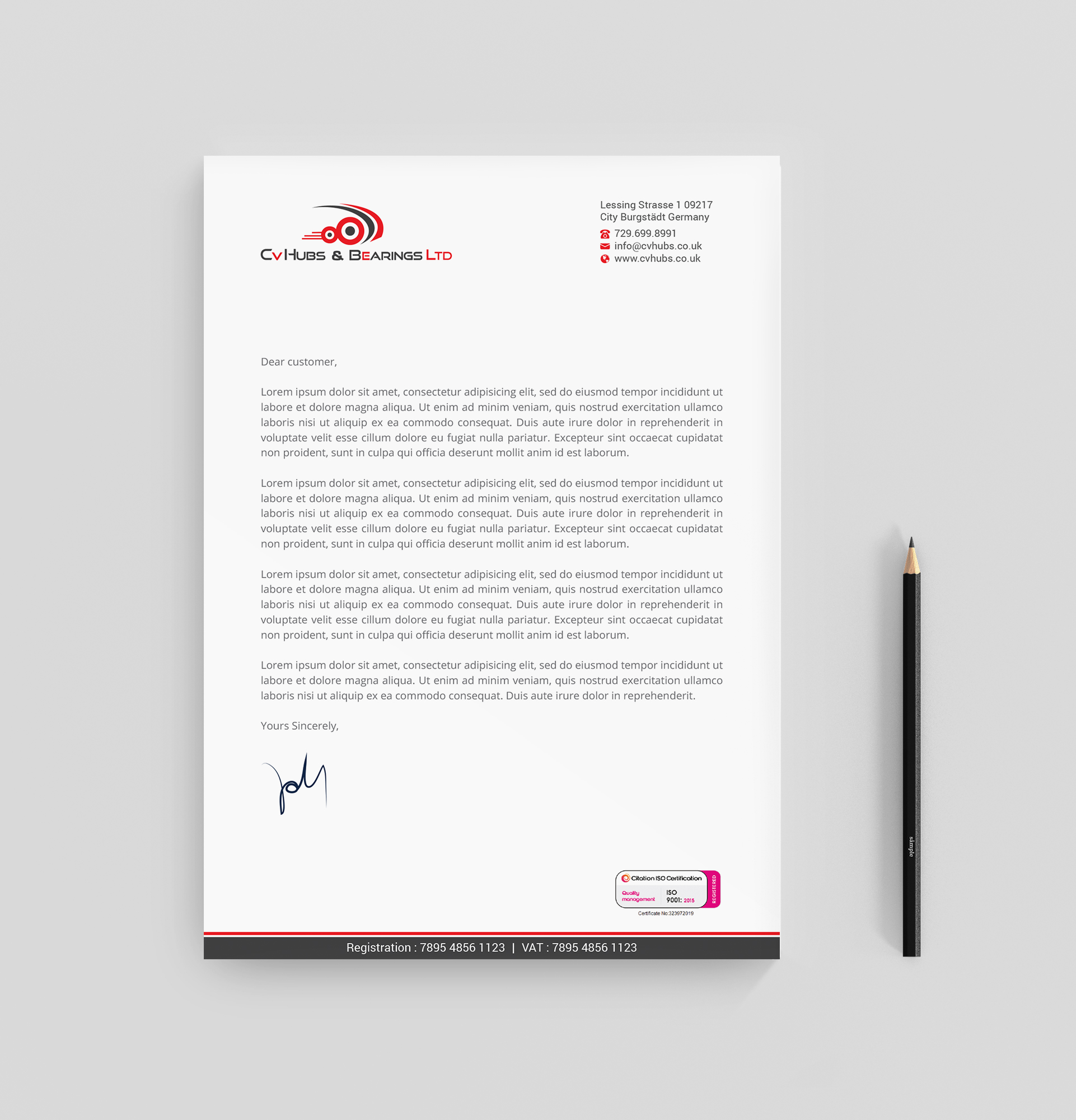 Schreibwaren-Design von R.design für CV Hubs & Bearings Ltd | Design #30559134