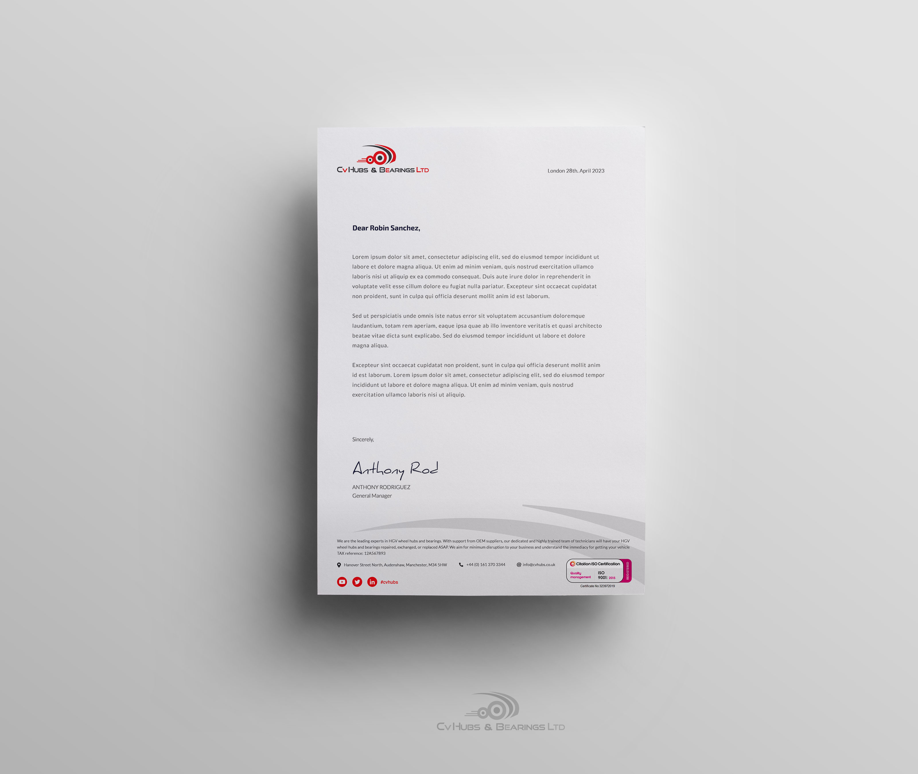 Stationery Design by WNP for CV Hubs & Bearings Ltd | Design #30617918