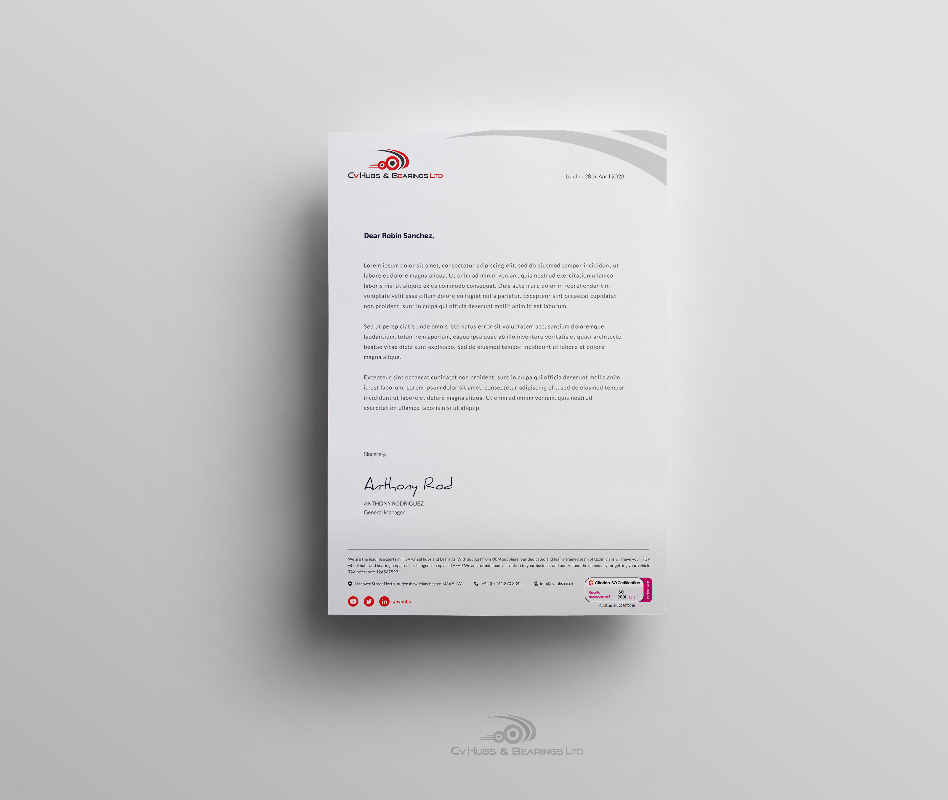 Stationery Design by WNP for CV Hubs & Bearings Ltd | Design #30617958