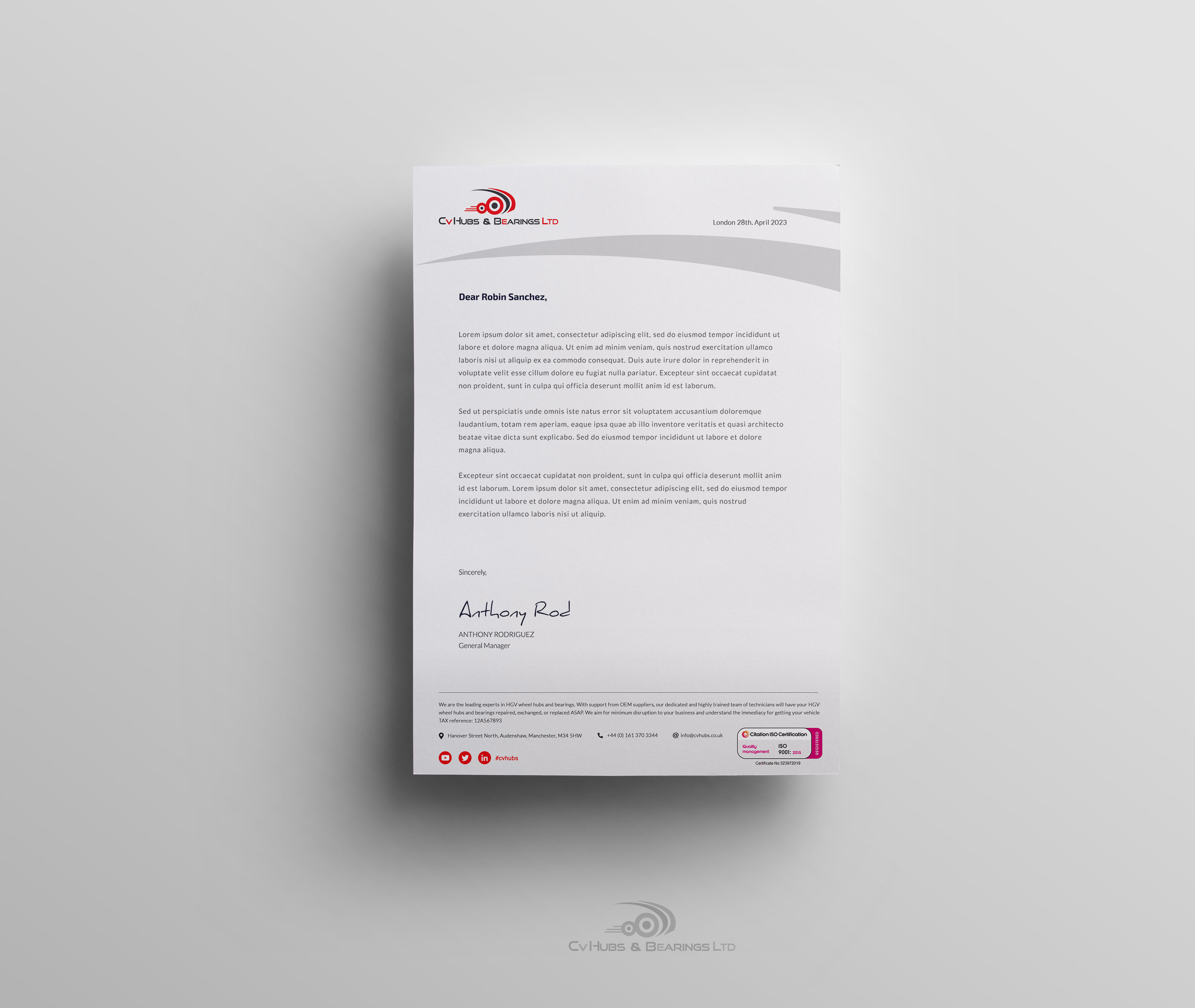 Stationery Design by WNP for CV Hubs & Bearings Ltd | Design #30617959