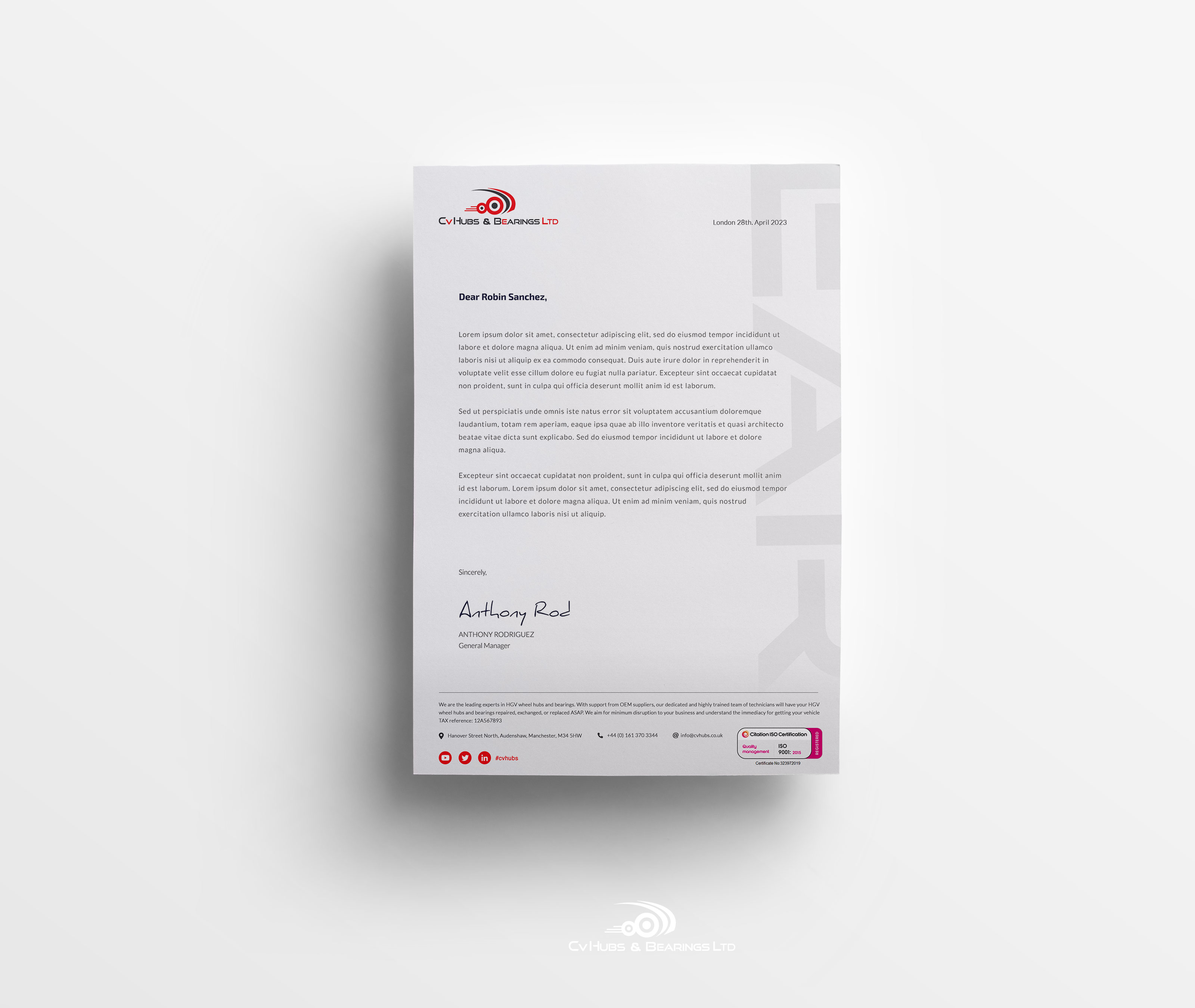 Stationery Design by WNP for CV Hubs & Bearings Ltd | Design #30617962