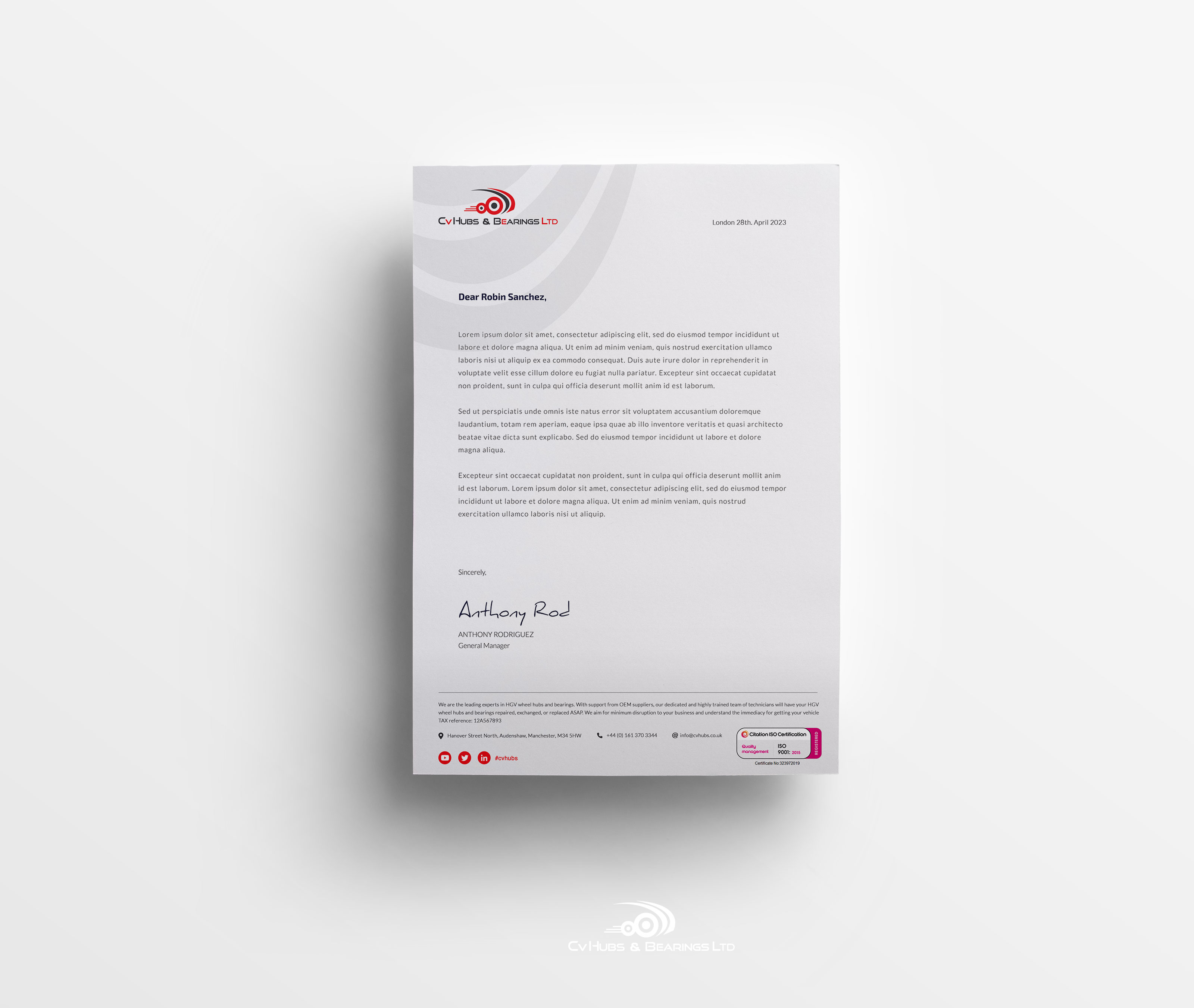 Stationery Design by WNP for CV Hubs & Bearings Ltd | Design #30617963