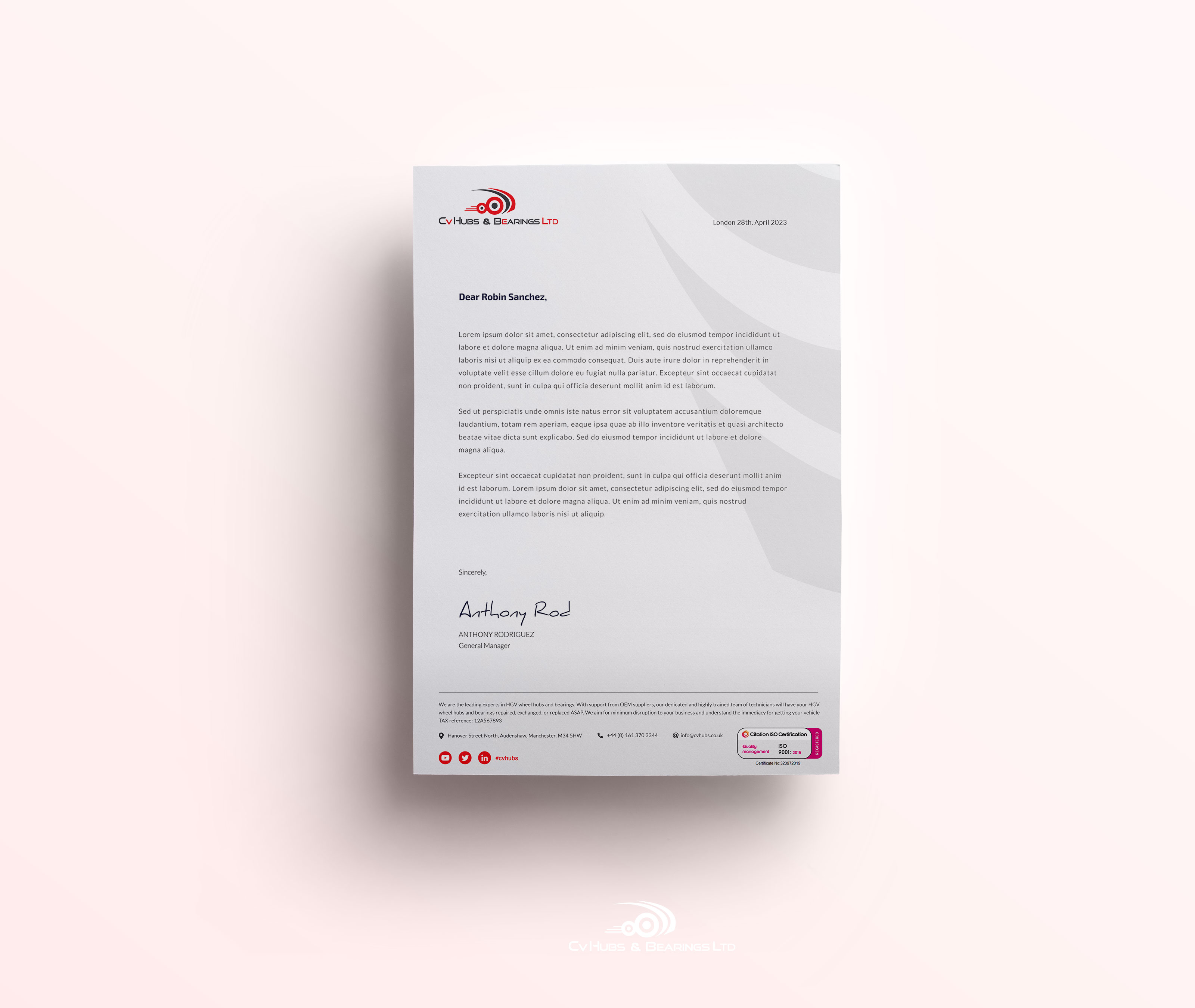 Stationery Design by WNP for CV Hubs & Bearings Ltd | Design #30617964