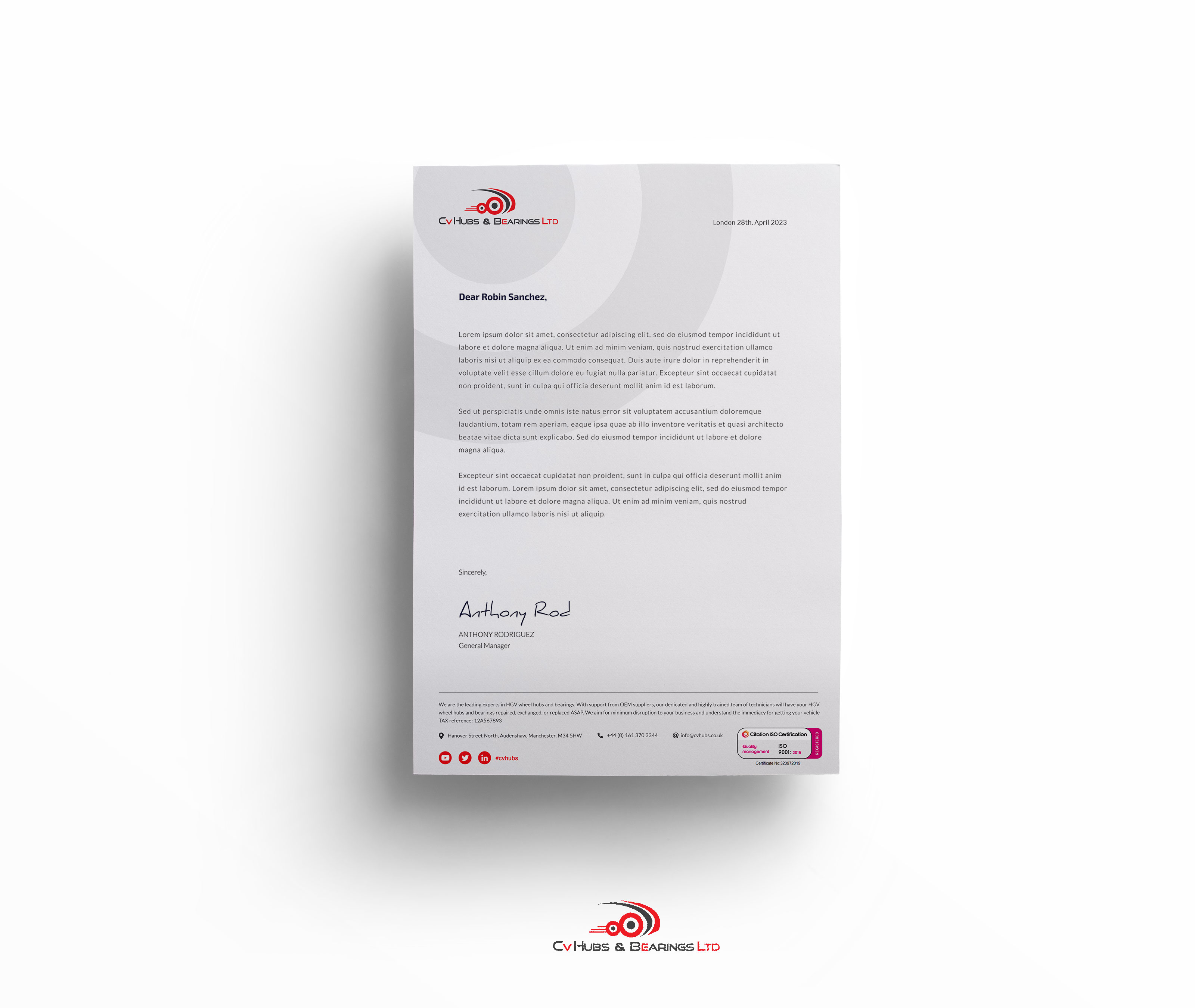 Stationery Design by WNP for CV Hubs & Bearings Ltd | Design #30618009