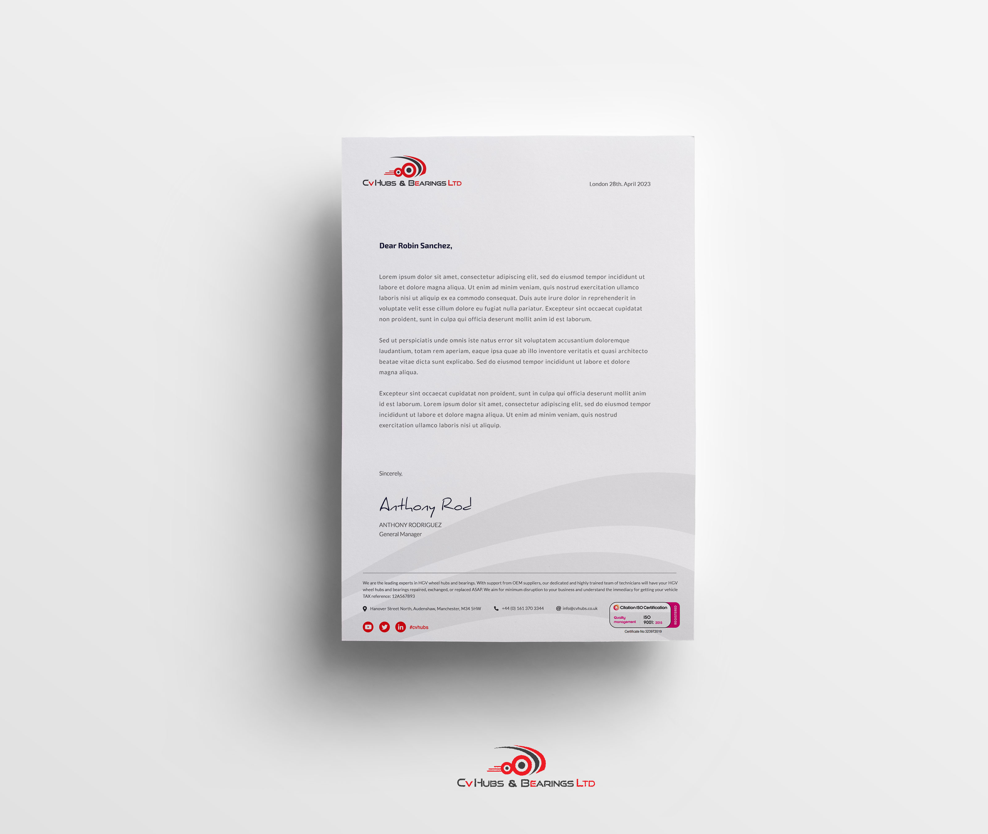 Stationery Design by WNP for CV Hubs & Bearings Ltd | Design #30618070