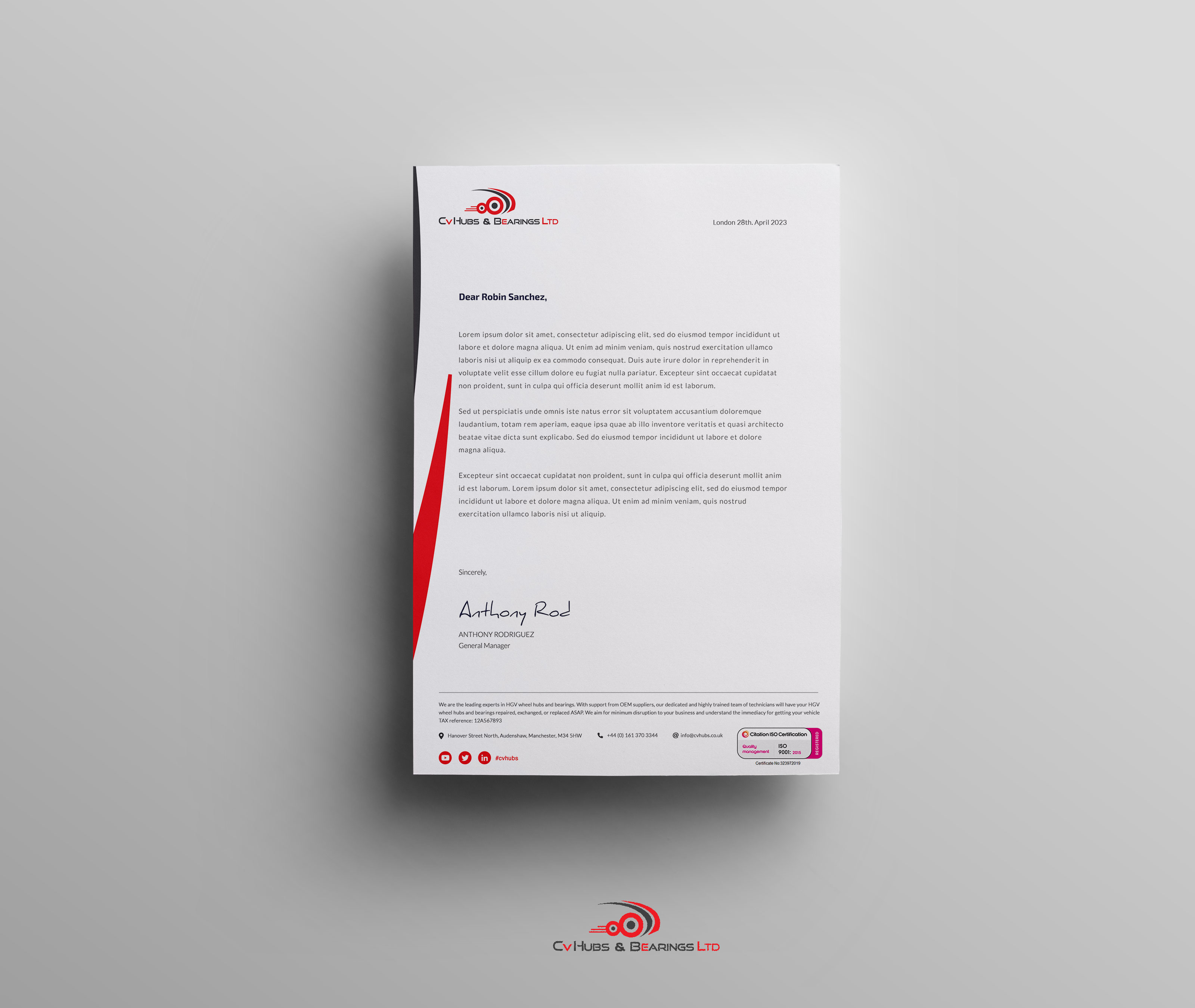 Stationery Design by WNP for CV Hubs & Bearings Ltd | Design #30618071
