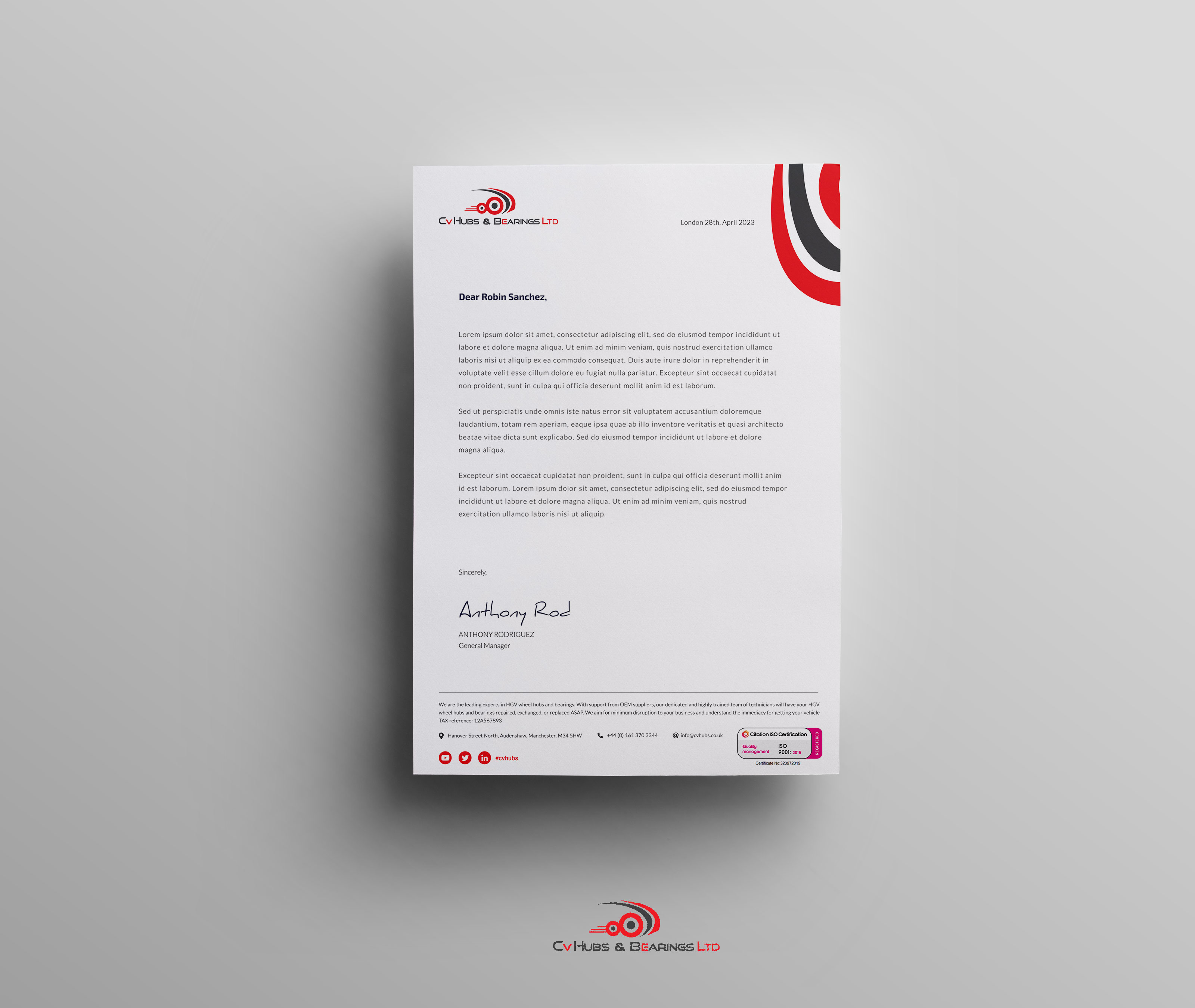 Stationery Design by WNP for CV Hubs & Bearings Ltd | Design #30618072