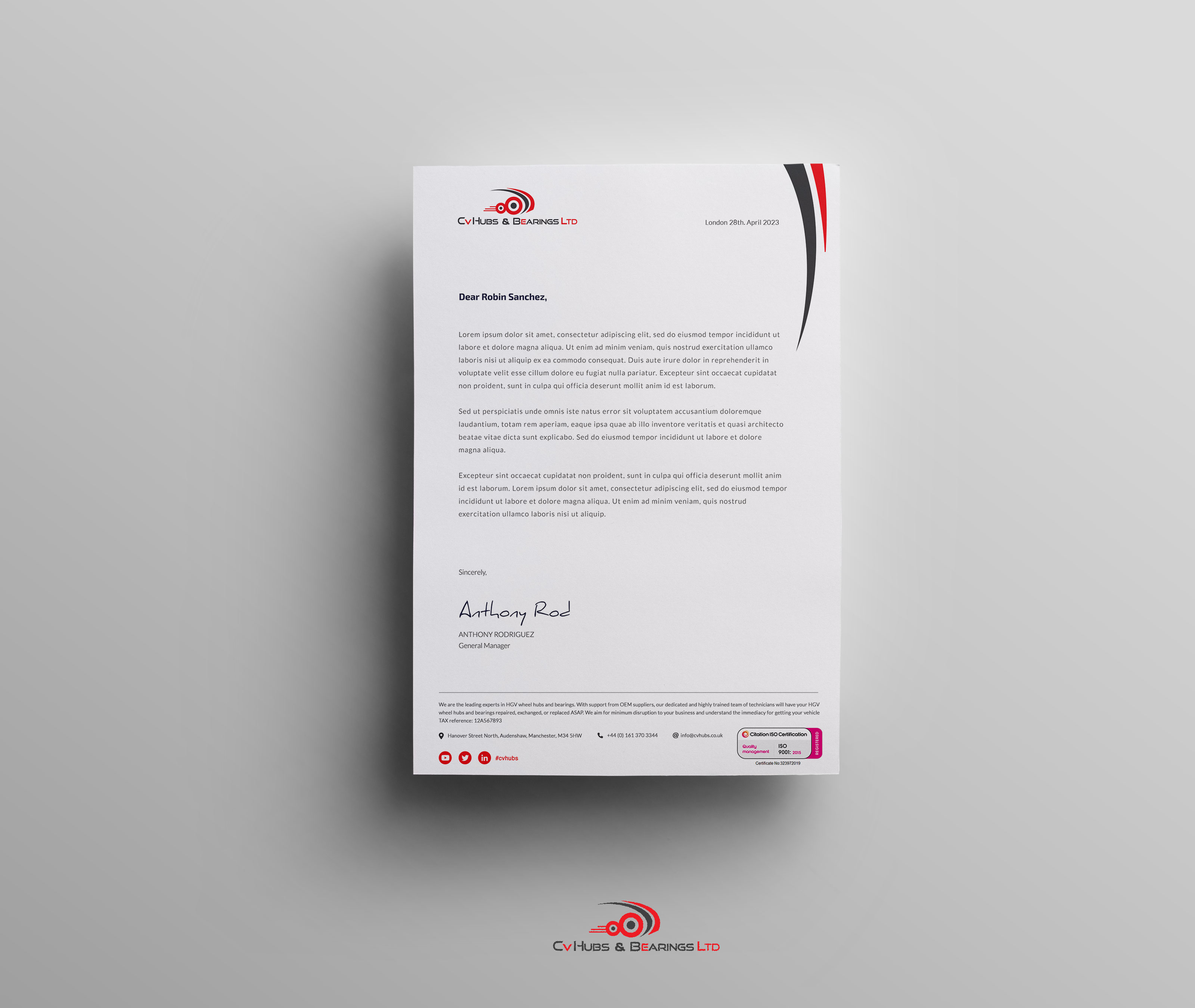 Stationery Design by WNP for CV Hubs & Bearings Ltd | Design #30618073