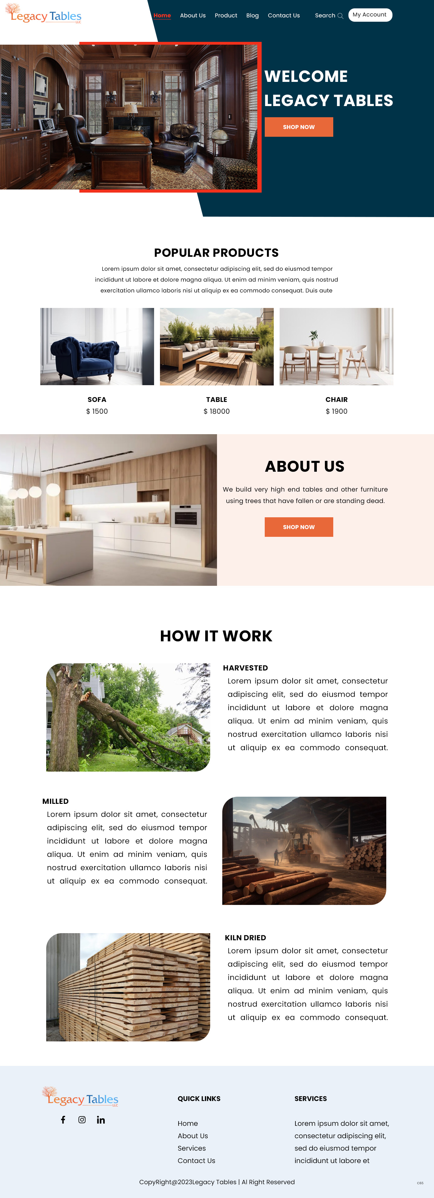 Web Design par pb pour Legacy Tables, LLC | Design #30588137