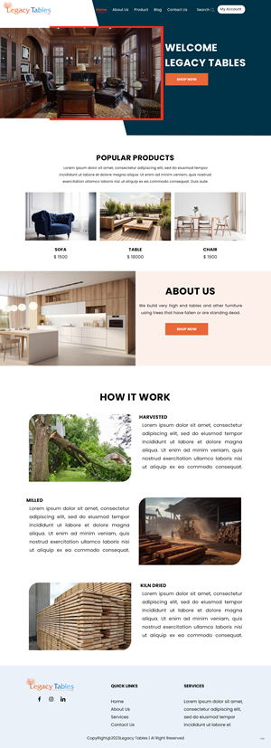 Web Design by pb for Legacy Tables, LLC | Design: #30588137