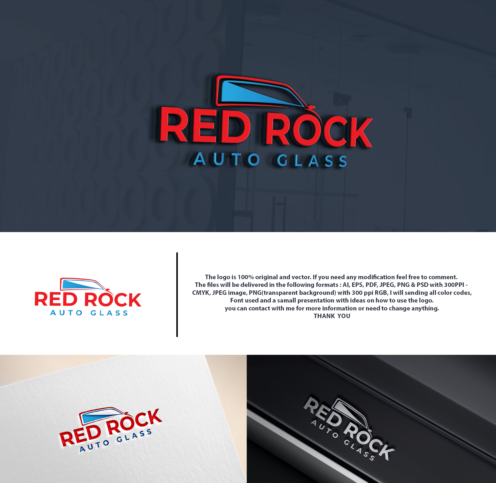 Logo Design by DesignHour for Red Rock Auto Glass | Design #30588946