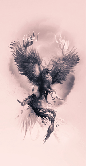 Black and grey Phoenix tattoo realistic style