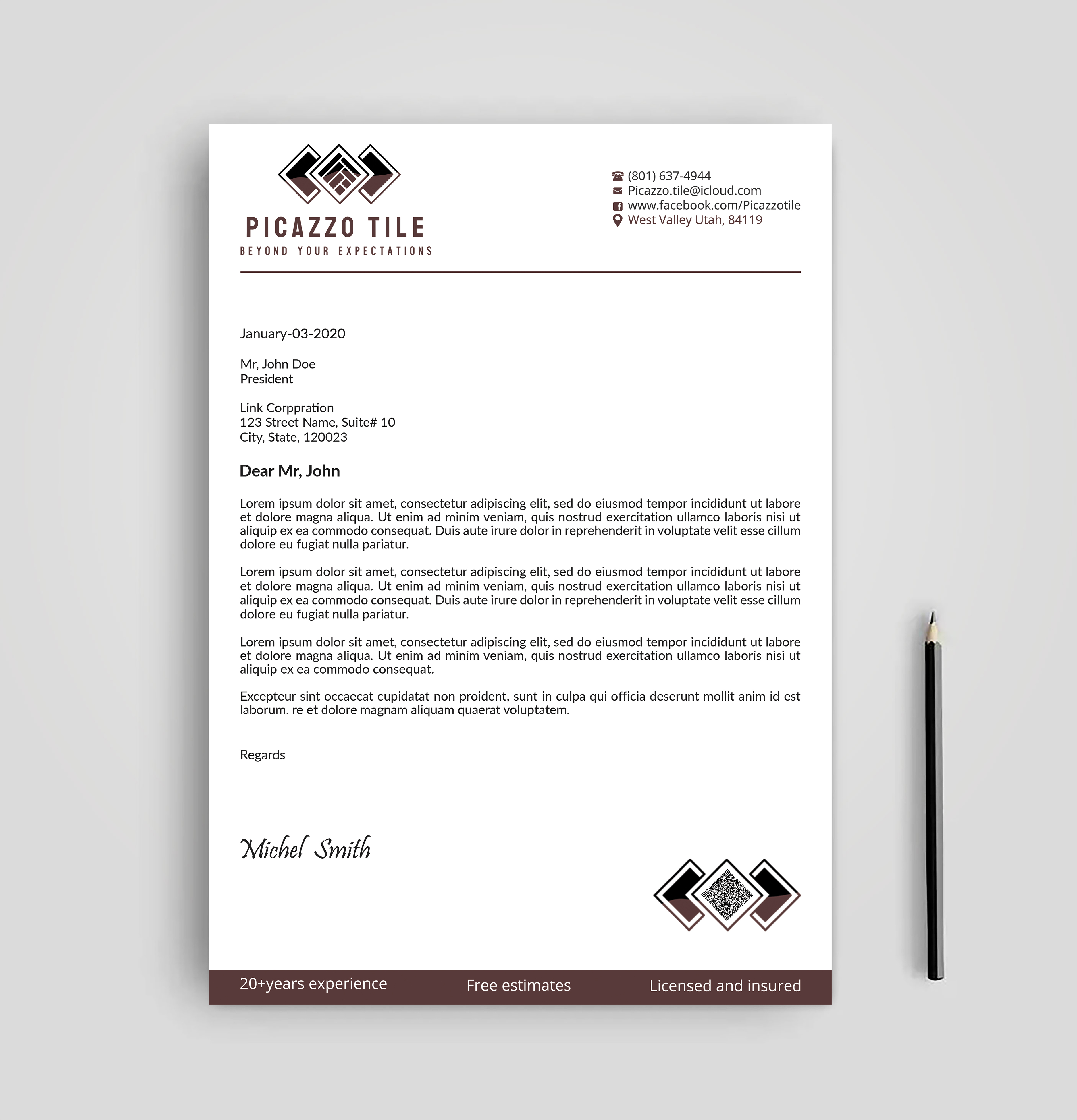 Letterhead Design by Expert Bappy for Picazzo Tile  | Design #30656397
