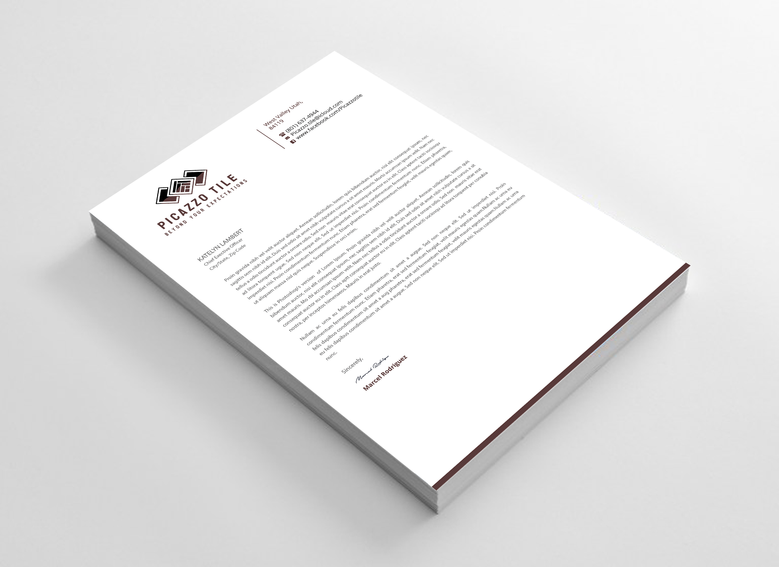 Letterhead Design by Expert Bappy for Picazzo Tile  | Design #30657522