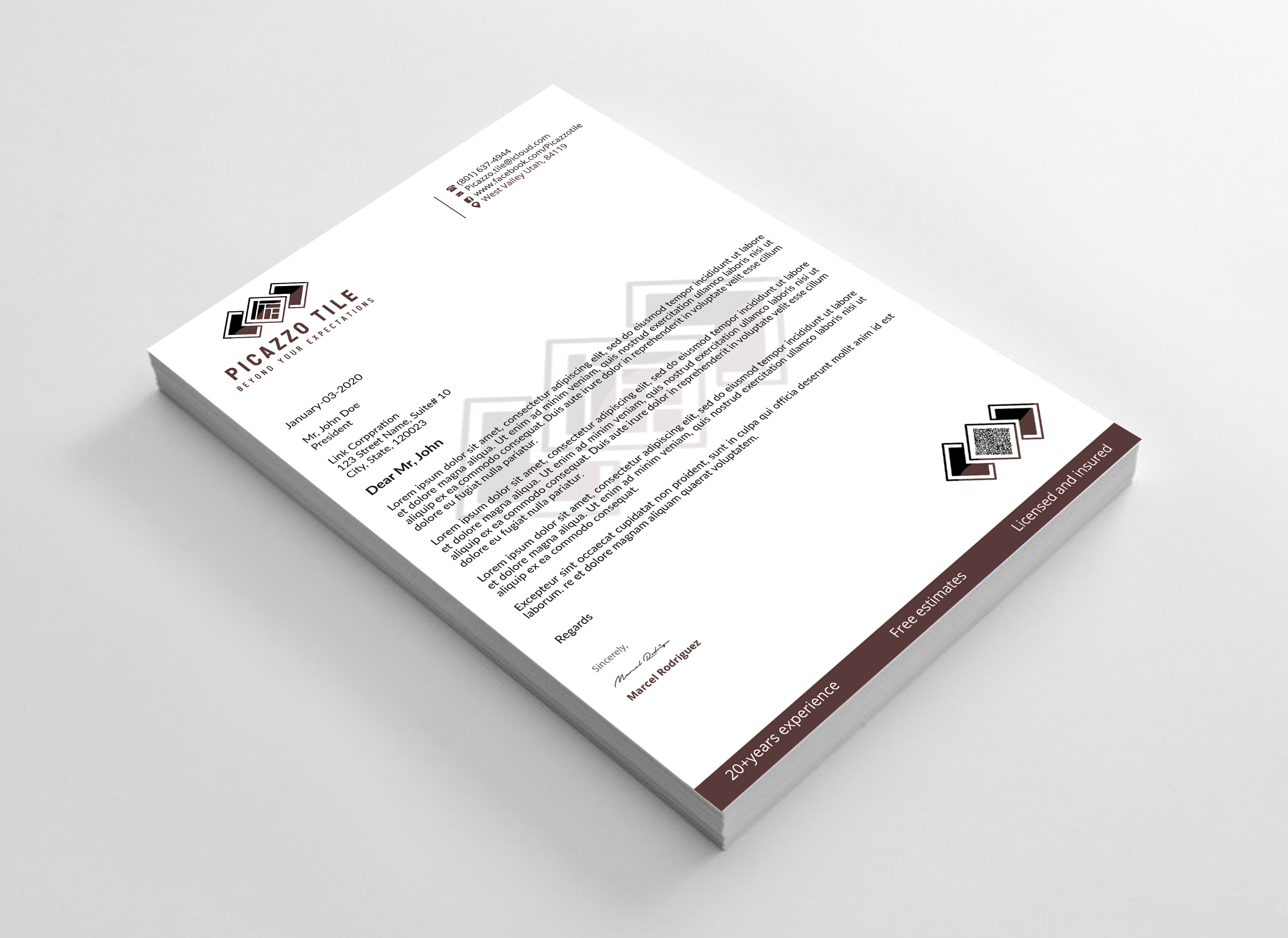 Letterhead Design by Expert Bappy for Picazzo Tile  | Design #30662179