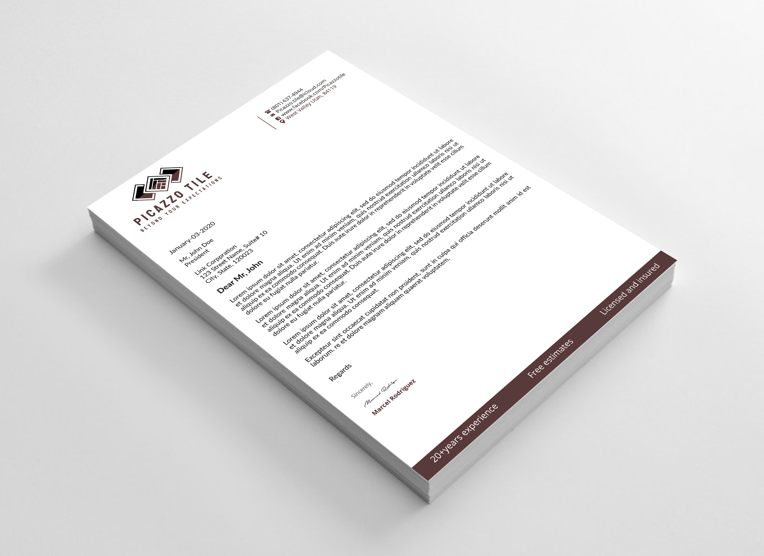 Letterhead Design by Expert Bappy for Picazzo Tile  | Design #30662186