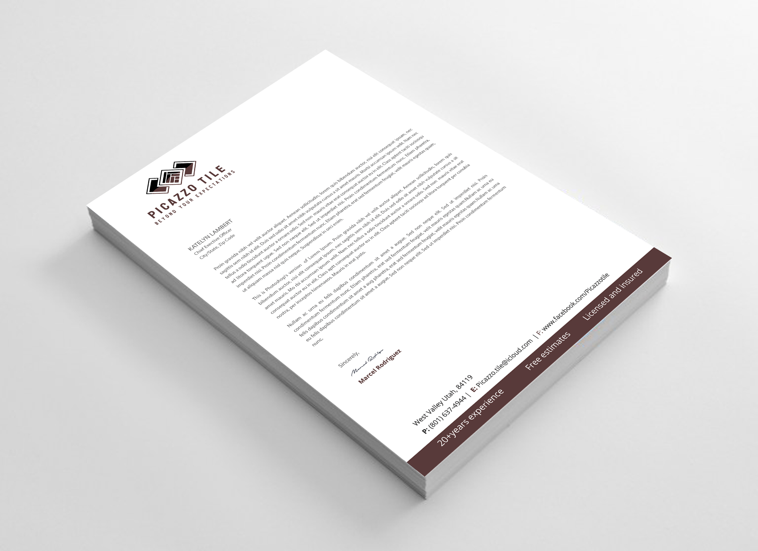 Letterhead Design by Expert Bappy for Picazzo Tile  | Design #30662269