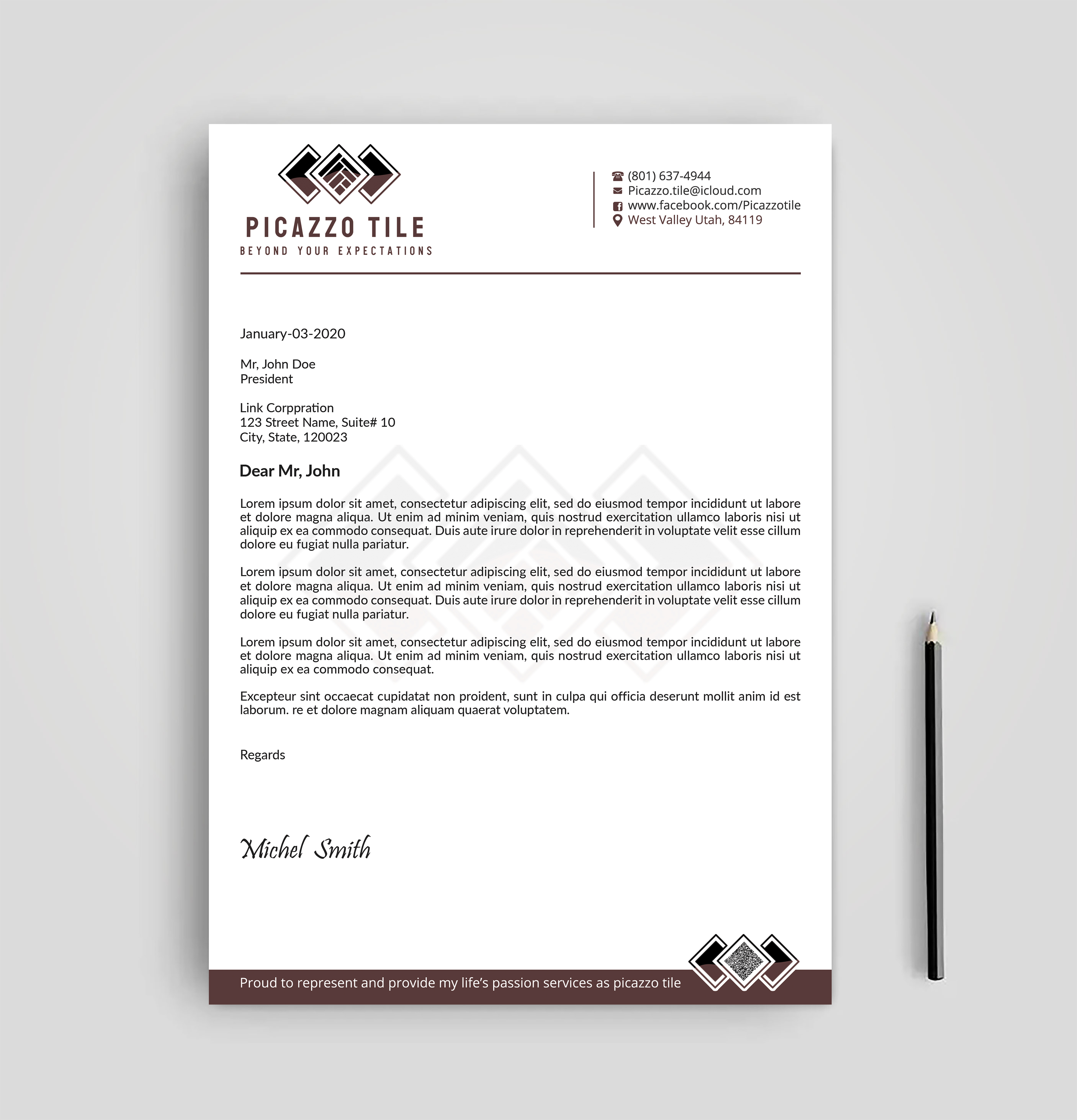 Letterhead Design by Expert Bappy for Picazzo Tile  | Design #30663190