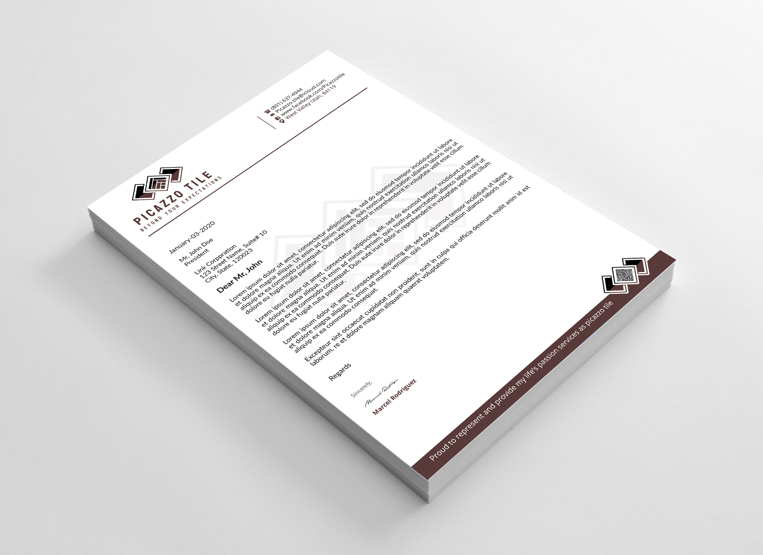 Letterhead Design by Expert Bappy for Picazzo Tile  | Design #30663195